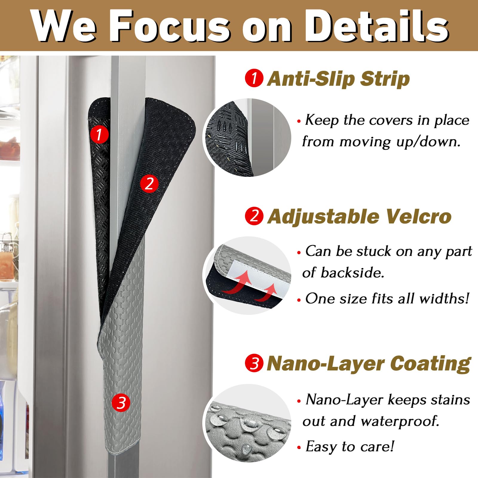 Refrigerator Door Handle Covers, Set of 4, Performance Appliance Handle Covers, Non-Slip Fridge Door Handle Covers, Keep Your Kitchen Clean, Microwave Oven Dishwasher door Handle Protectors(Brown)