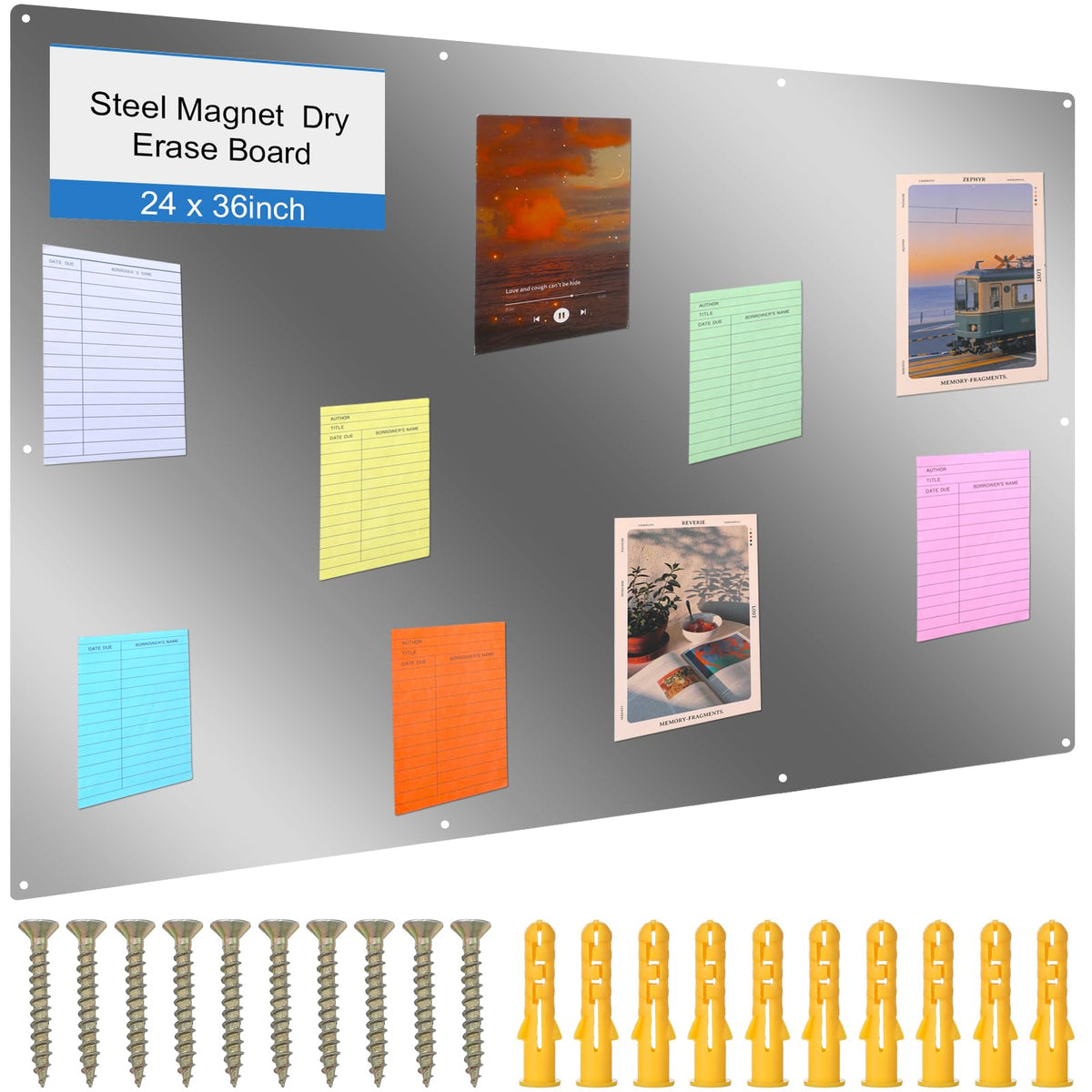 Ireer Magnetic Board Steel Magnet Bulletin Boards for Walls to Display Magnetic Notes Photos for Home Office Classroom, Pre Drilled with Screws and Dry Wet Erase Feature(Black,24 x 48 Inch)