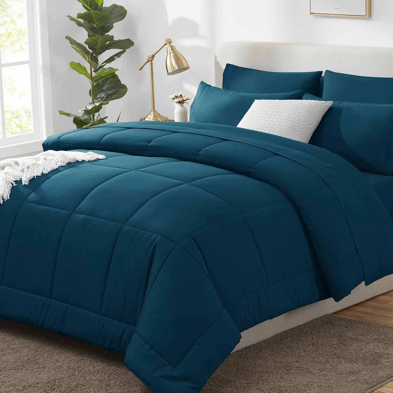 CozyLux Twin XL Comforter Set Baby Blue, 5 Pieces Twin Extra Long Bed in a Bag for College Dorm, All Season Bedding Set with Stitch Quilted Comforter, Flat Sheet, Fitted Sheet, Pillowcases