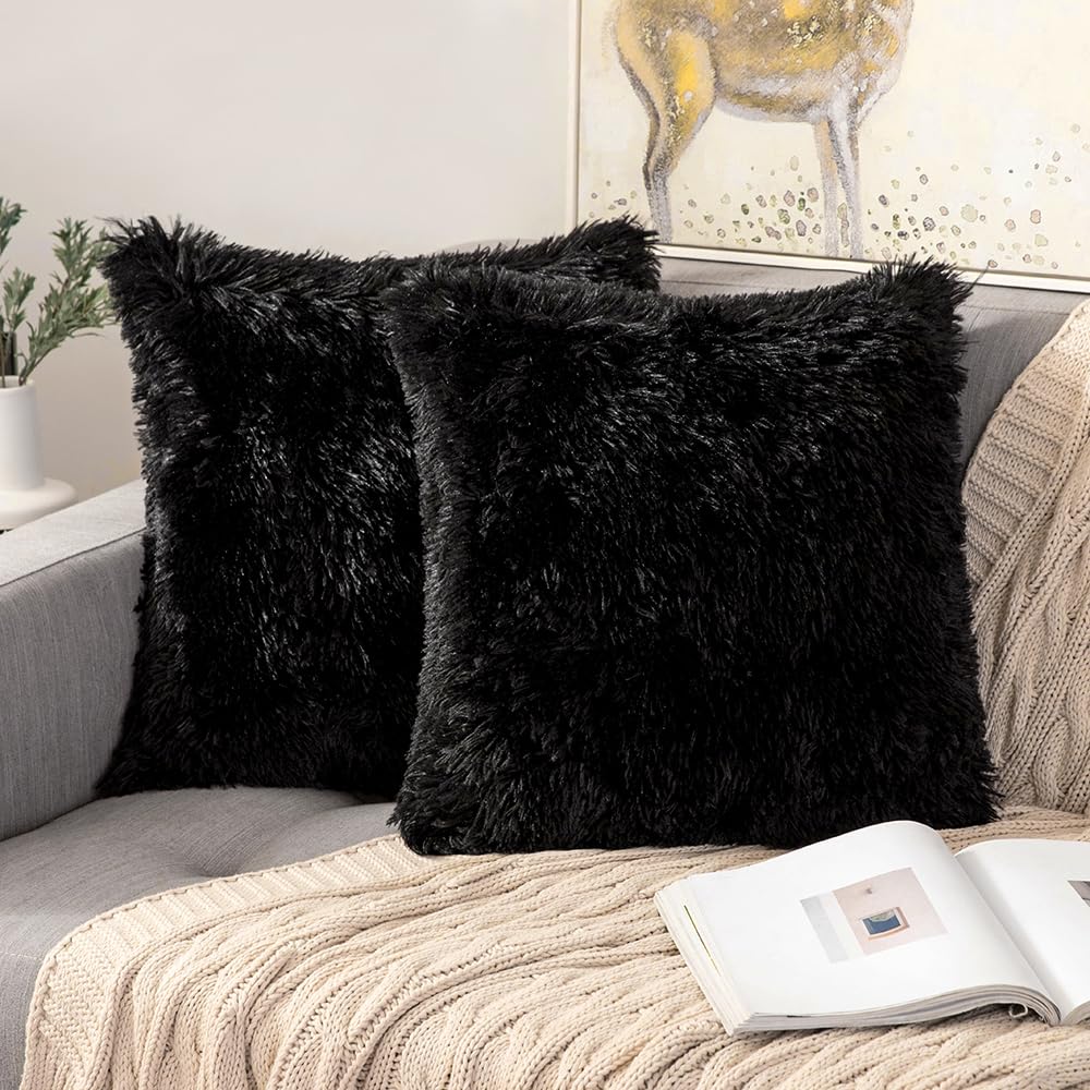 ANRODUO Pack of 2 Baby Pink Throw Pillow Covers Luxury Fluffy Pillows Faux Fur Decorative Pillows Plush Cushion Case Fuzzy Mongolian Merin Style for Bed Couch Sofa Living Room Summer Decor 16x16 Inch