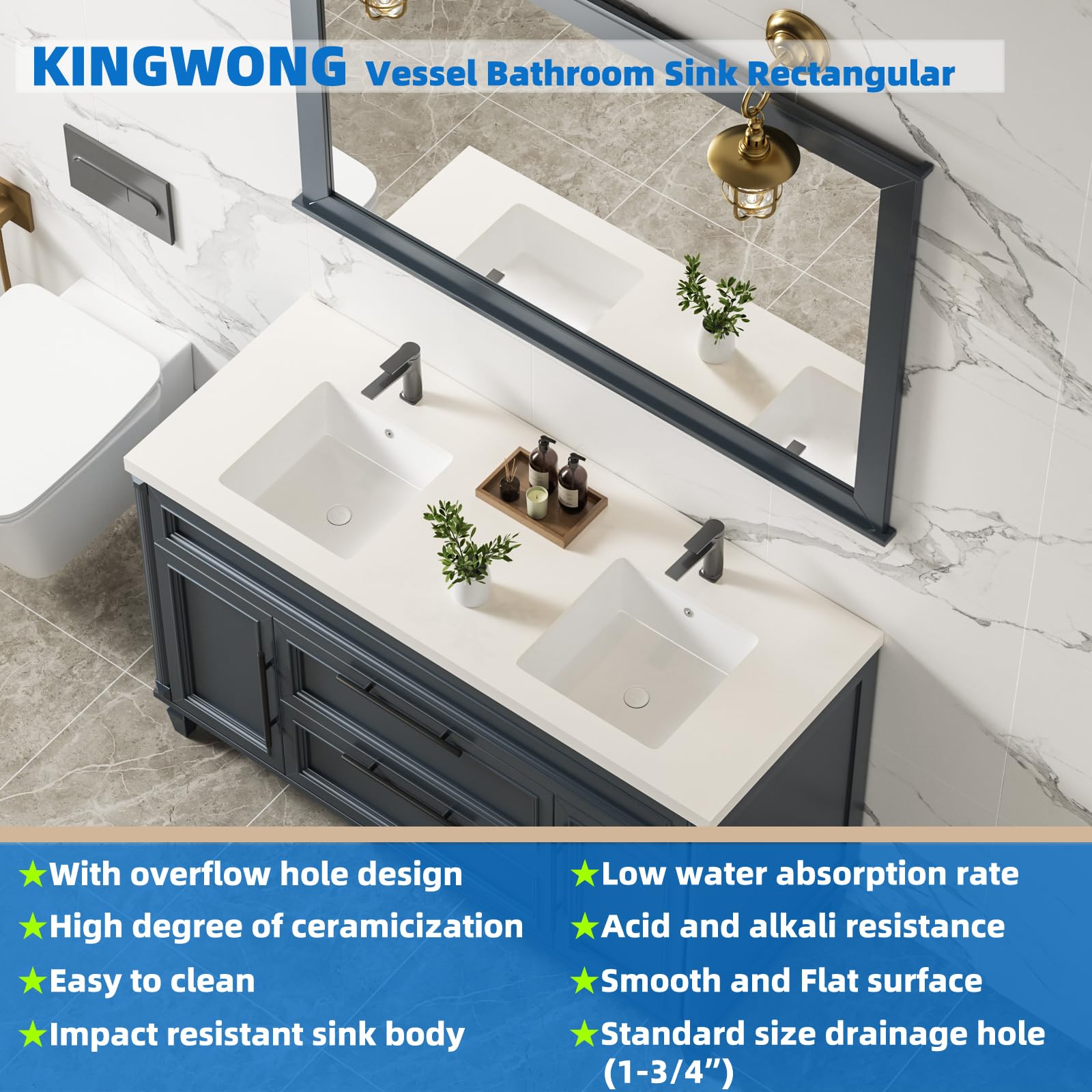 KINGWONG 14 Inch Small Square Undermount Bathroom Sink, 13.75" Ceramic White Porcelain Under Counter Basin for Vanity, Modern Rectangular Sink with Overflow Hole, Easy to Clean, Interior 11.5" x 11.5"