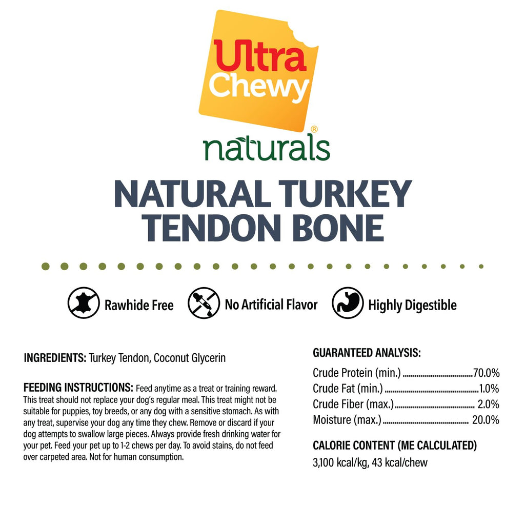 Ultra Chewy Turkey Tendon Knotted Bones for Dogs - Premium All-Natural, Hypoallergenic, Long-Lasting Dog Chew Treat, Easy to Digest - Ingredient Sourced from USA (3.5 Inch - 4 Pack)