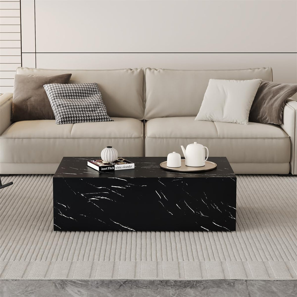 Round Coffee Table, 23.6" Modern Grey Faux Marble Drum Coffee Table, Round Accent Center Table for Living Room Apartment Small Spaces, No Assembly Required