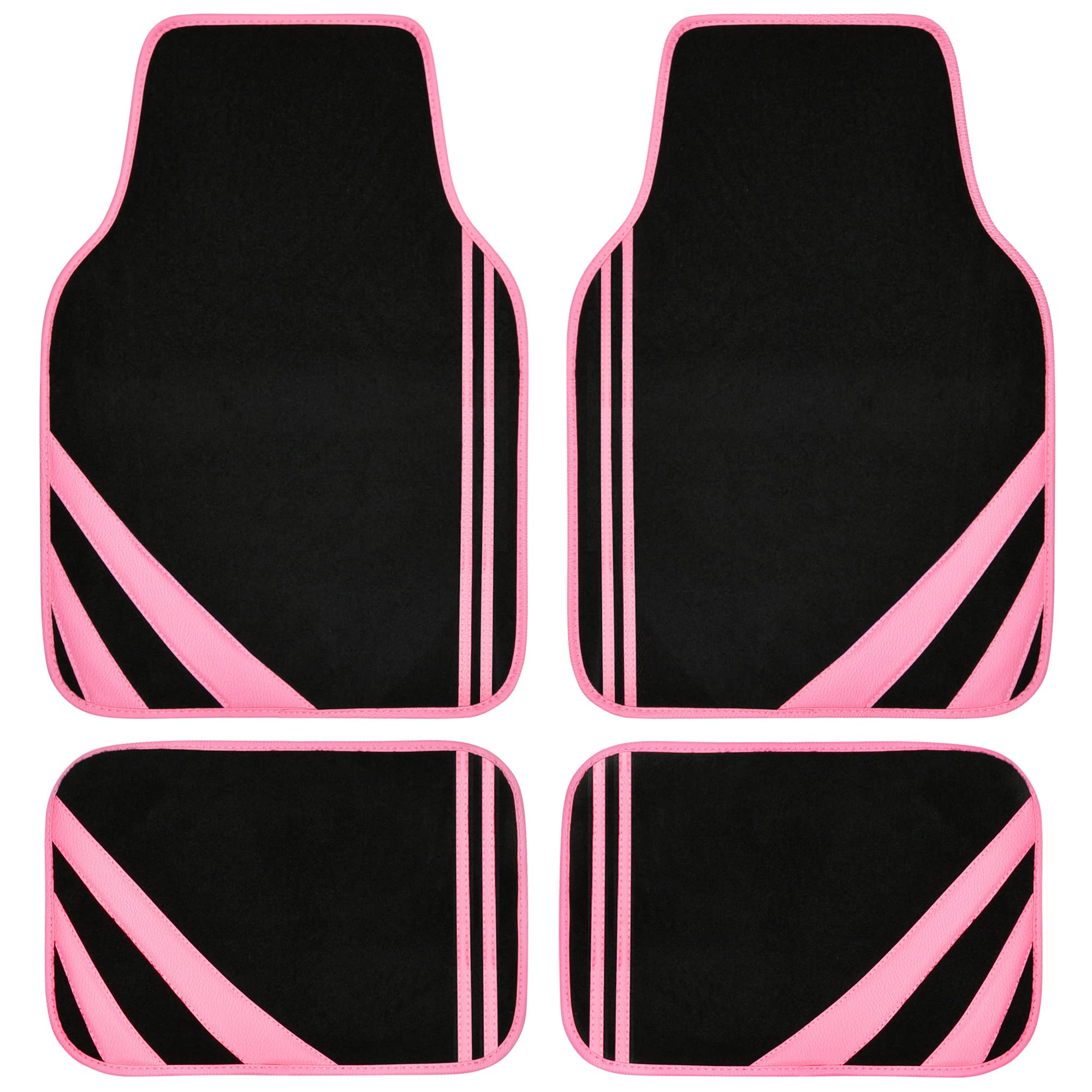 CAR PASS Car Seat Covers Full Set for Women Girls with Waterproof Car Floor Mats,Anti-Slip Leather Steering Wheel Cover,Universal Fit for SUVs,Vans,Trucks,Sedans,Cars (Combo Set,Black & Pink)