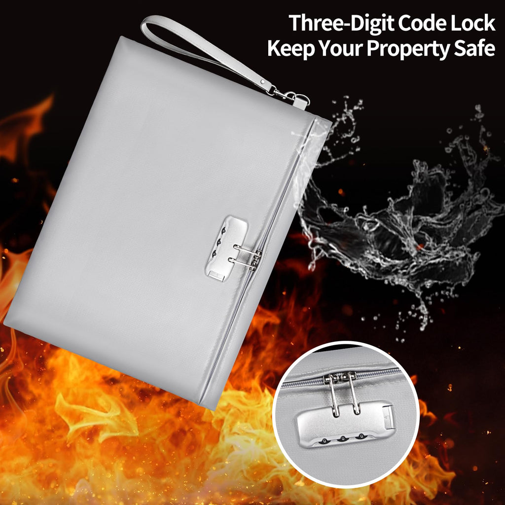 Fireproof Money Bag with Lock, 11.2"x7.6" Fireproof Cash Bag with Zipper Closure, Storage Pouch for A5 Size Document, Cheque, Cash, Cell Phone, Tablet, Credit Card, Passport, Jewelry (Black)