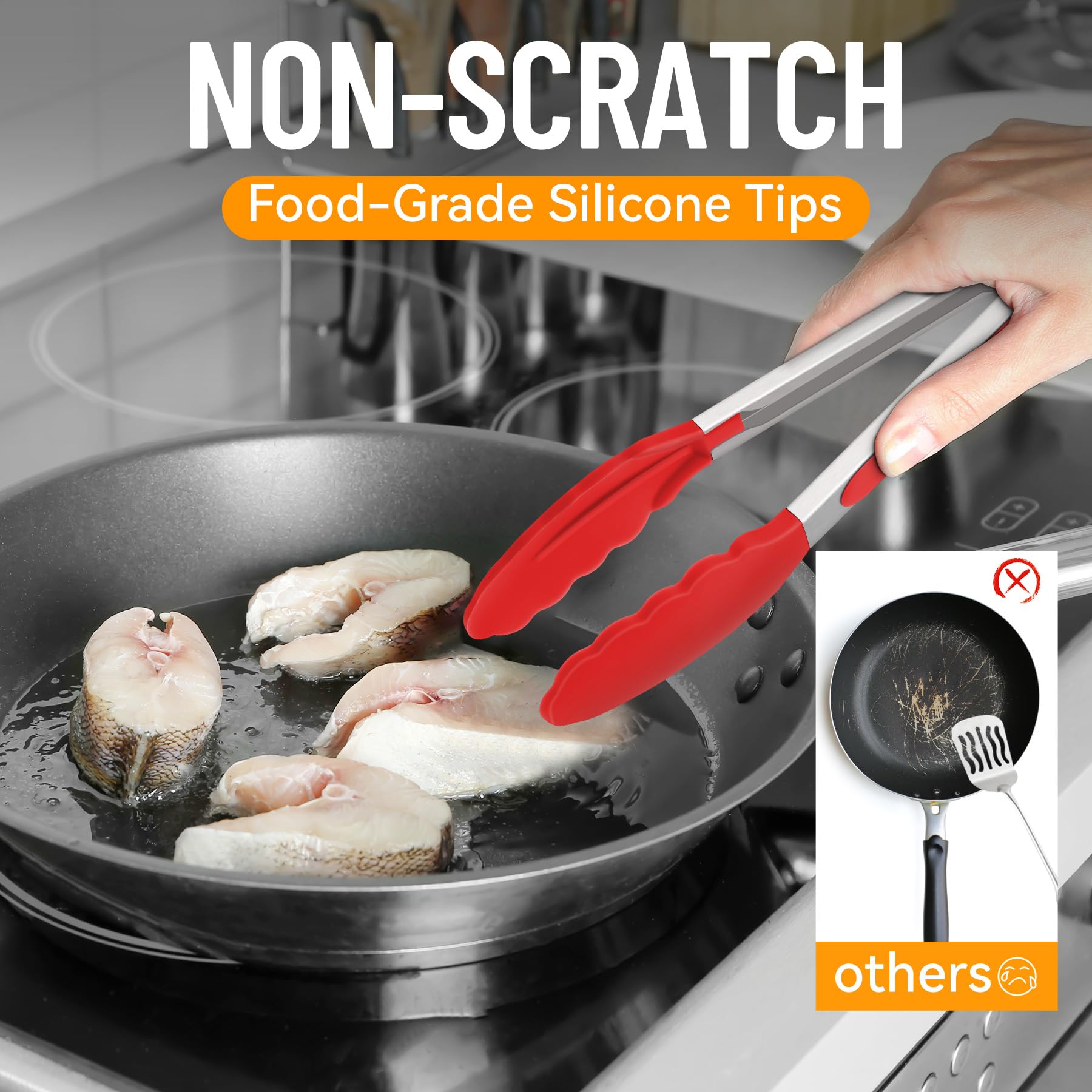 Hotec Mini Silicone Kitchen Tongs for Cooking - 7-Inch Small Serving Tongs with Silicone Tips, Set of 3 (Black)