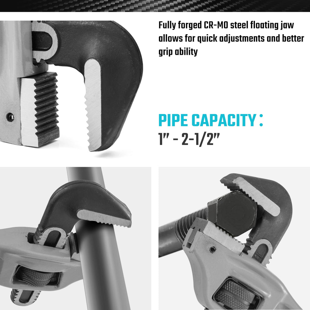 DURATECH 8-inch Heavy Duty Aluminum Straight Pipe Wrench, Adjustable Plumbing Wrench, Drop Forged, Exceed GGG standard