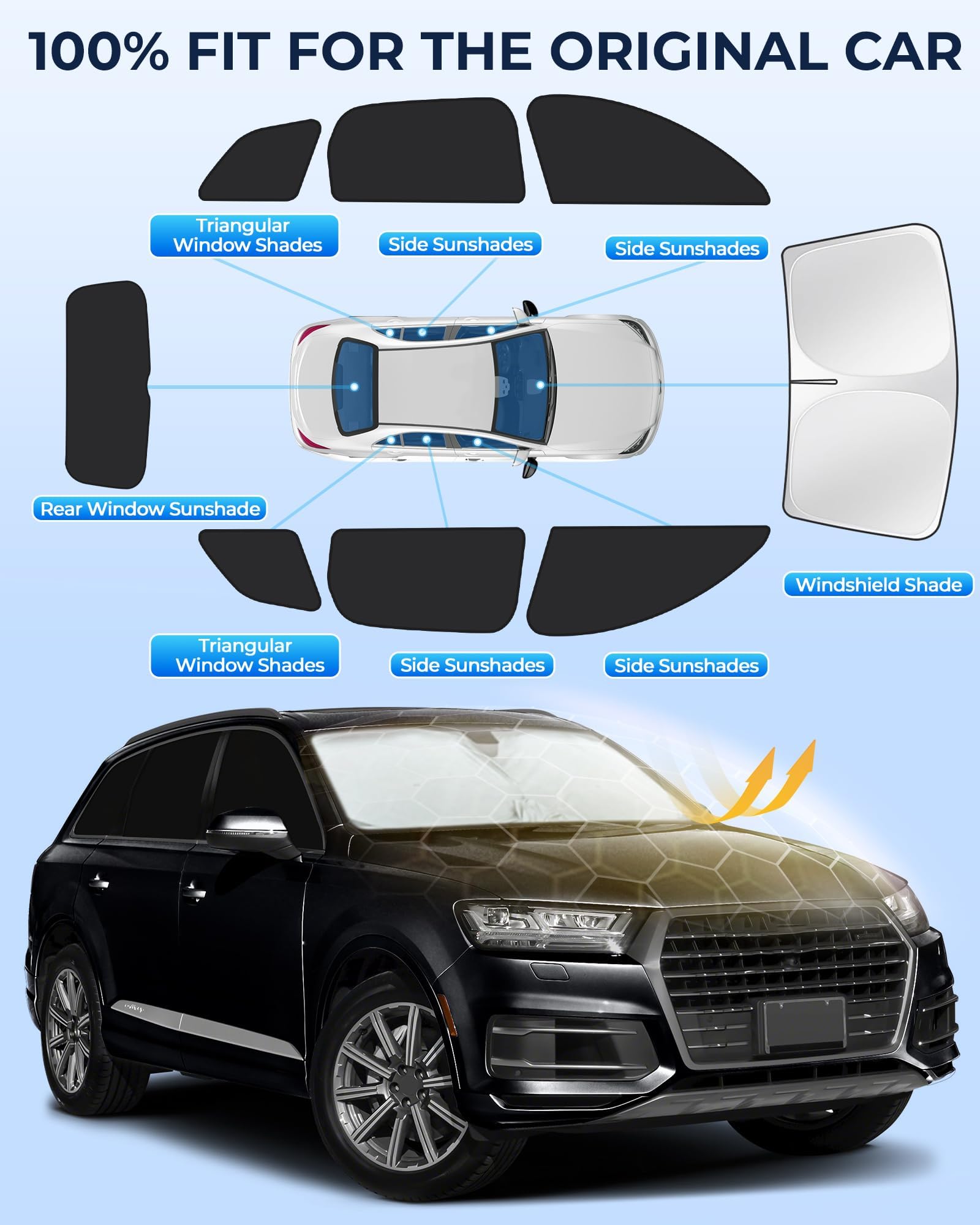 for Toyota 4Runner 2010-2024 Car Window Shades, 8pcs Privacy Sun Shade Set for Front Windshield Side and Rear Windows, Full Window Covers Keeps Vehicle Cool for Camping Napping