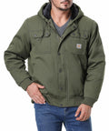 TUAOVA Men's Fit Relaxed Work Coat Fleece Lined Waterproof Workwear Winter Hooded Jacket with Multiple Pockets