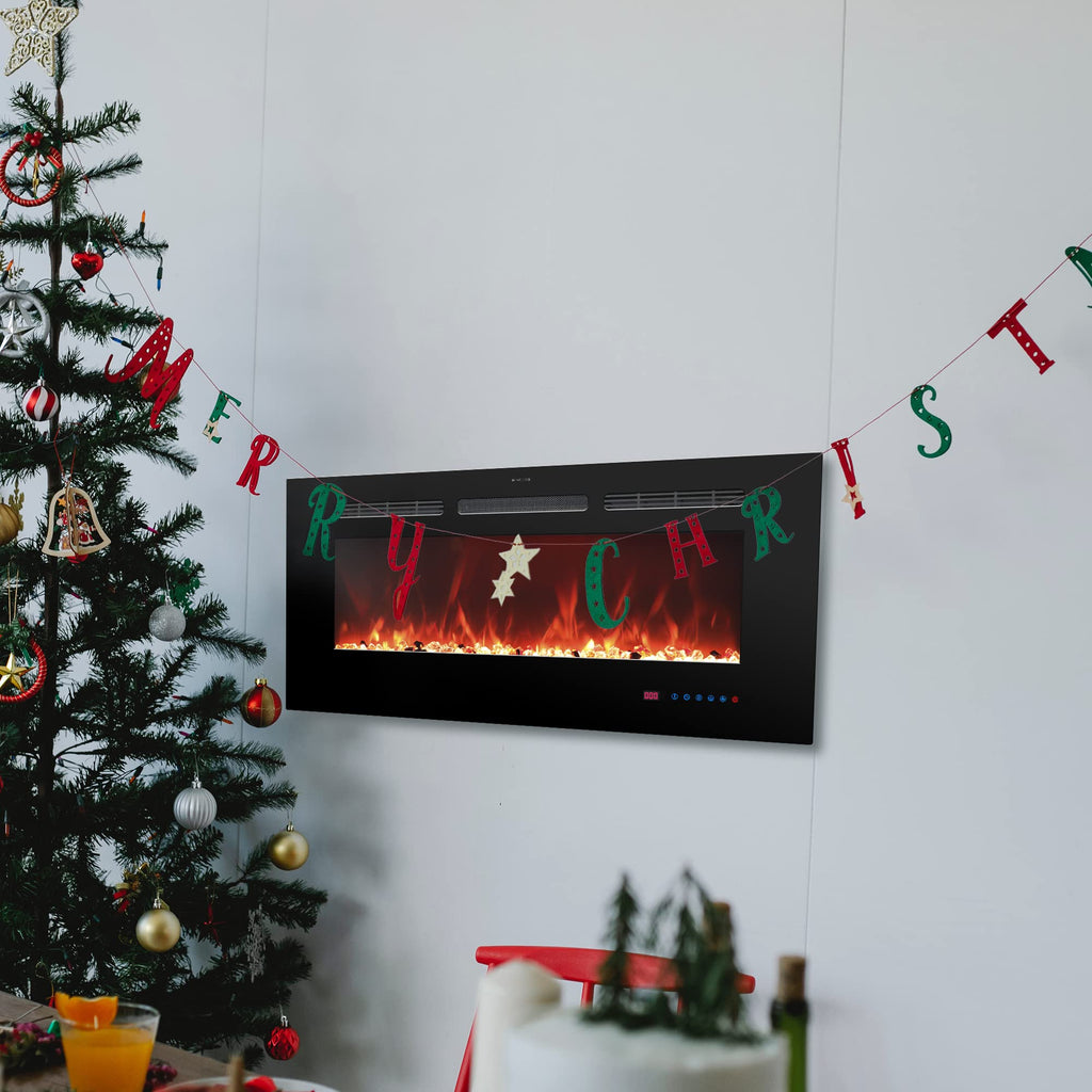 Electric Fireplace 30 inch Wide, Wall Mounted Fireplace Inserts Electric Heater, 13 * 13 Flame Effects Like Real Flame, Low Noise, Timer & Thermostat Setting, 750W/1500W, Black