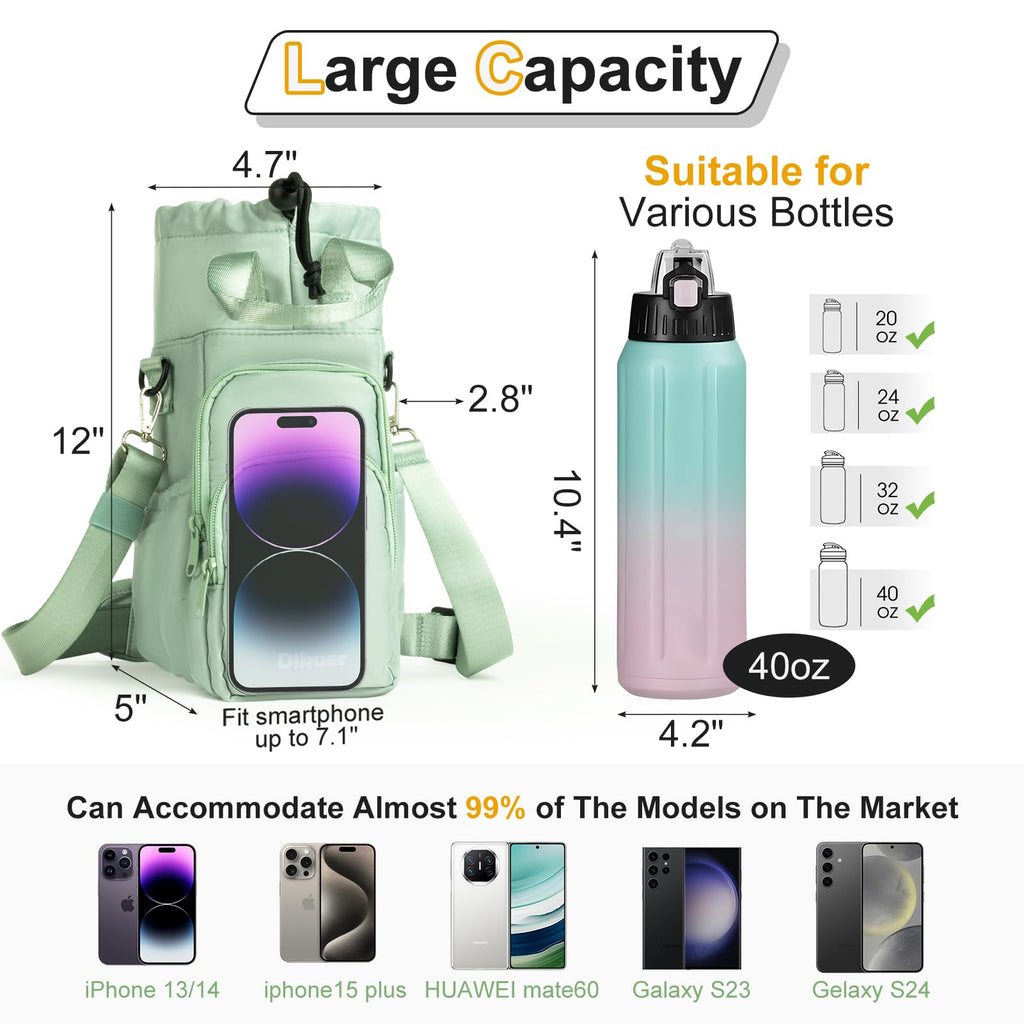 Water Bottle Holder with Strap, 32oz 40oz Insulated Crossbody Water Bottle Carrier Sling Bag with Phone Pocket for Walking/Hiking/Travel/Gym