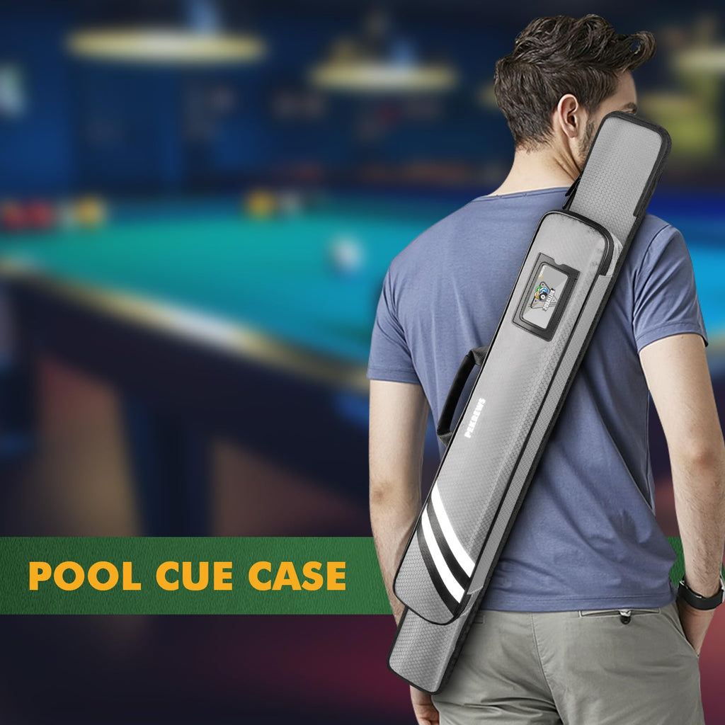 PEKREWS Pool Cue Case, Soft Pool Stick Case 1x1 Holds 1 Butt and 1 Shaft with Queue Zipper Pocket, Sturdy Polyester Billiard Cue Bag with Shoulder Strap Handle, Billiard Stick Bag for Men and Women