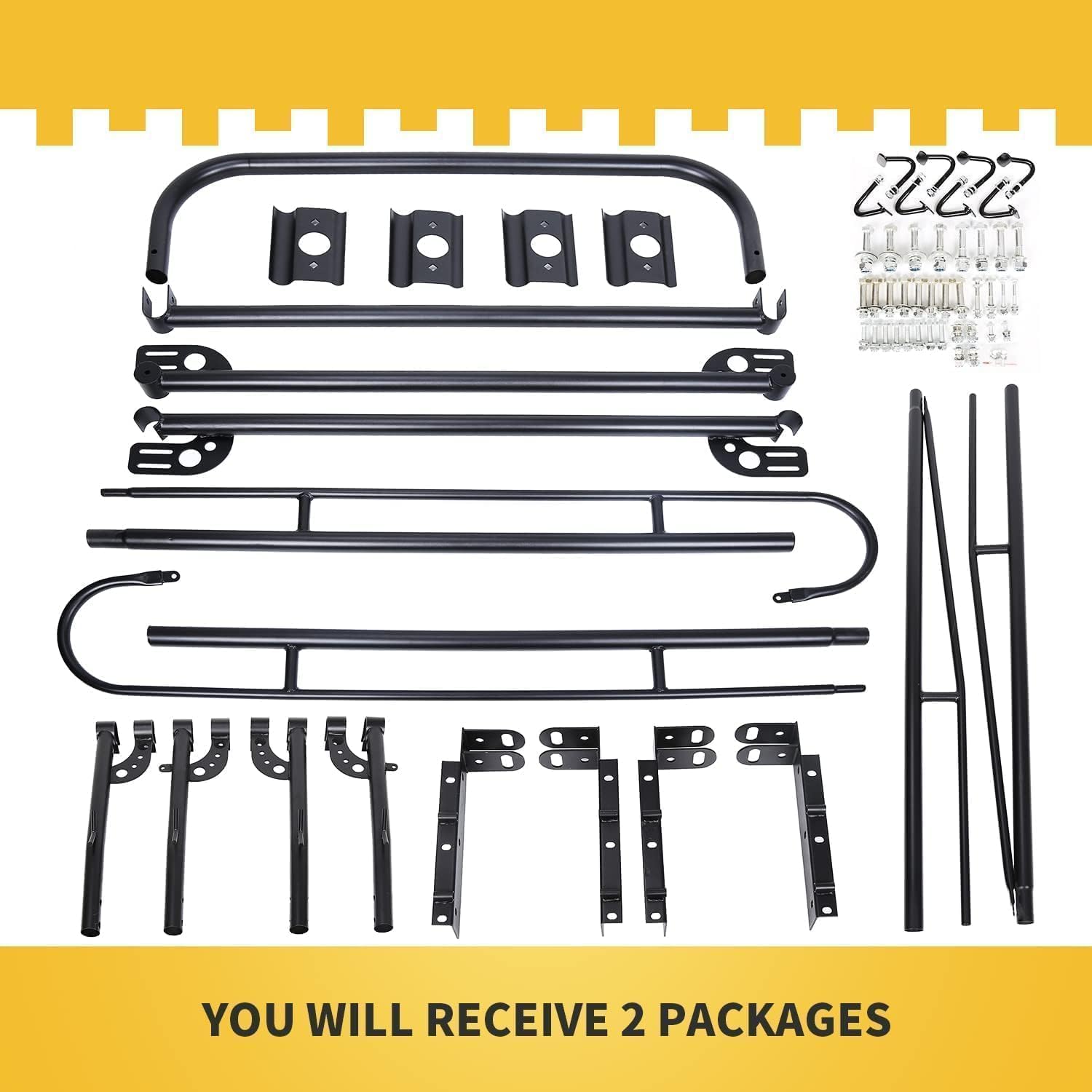 ECOTRIC 1000 LBS Adjustable 58"-69" Universal Truck Bed Rack Contractor Ladder Pickup Lumber Utility Kayak Full Size Rack 60"(W) x 138"(L) x 34"(H) (Notice:You Will Receive Two Packages for This Item)