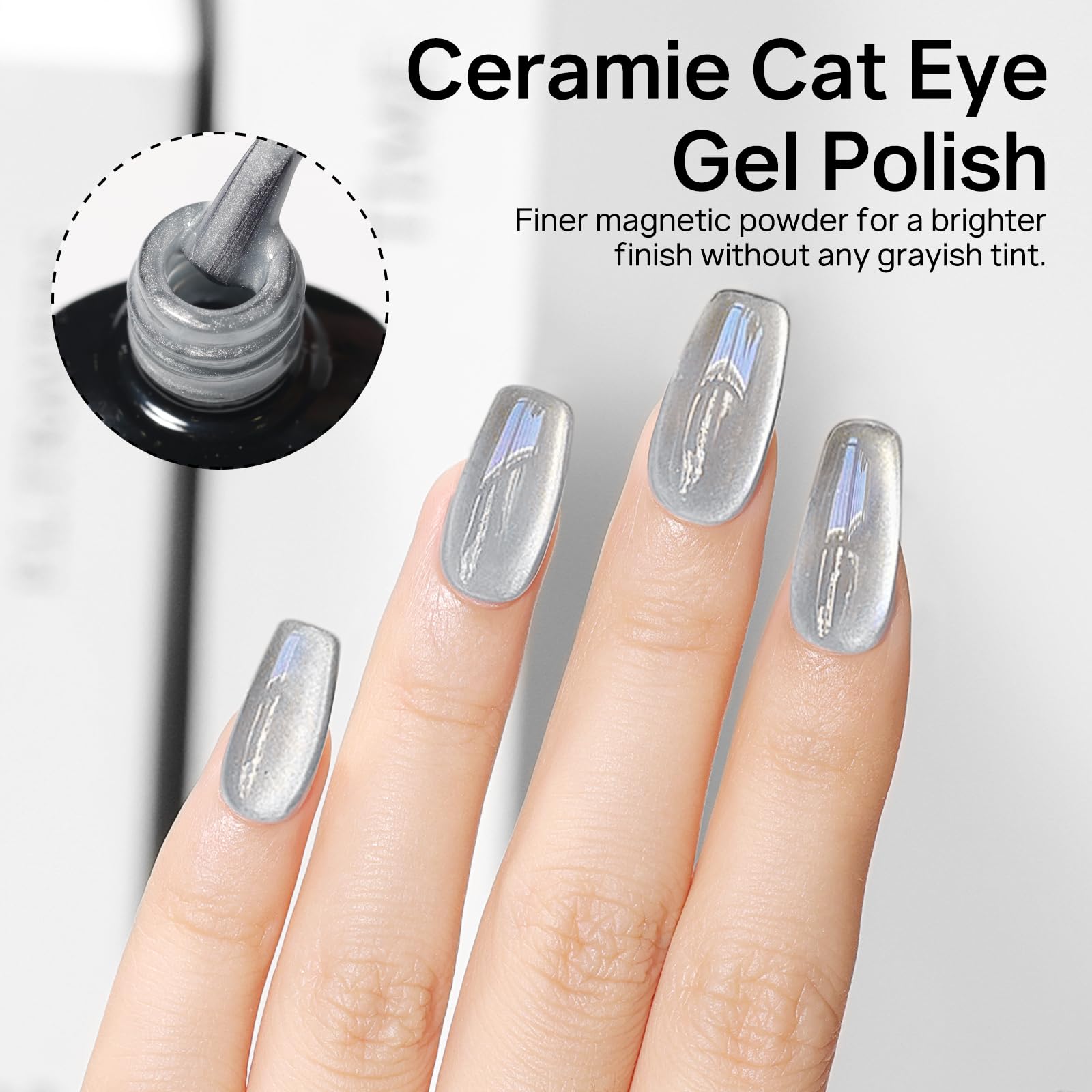 MIZHSE Cat Eye Gel Nail Polish, Moonlight Magnetic Gel Polish and Sheer Nude Nail Kit with 1 Magnet Stick, Glass Shiny Effect Silver Pink Purple Soak Off Manicure Home DIY