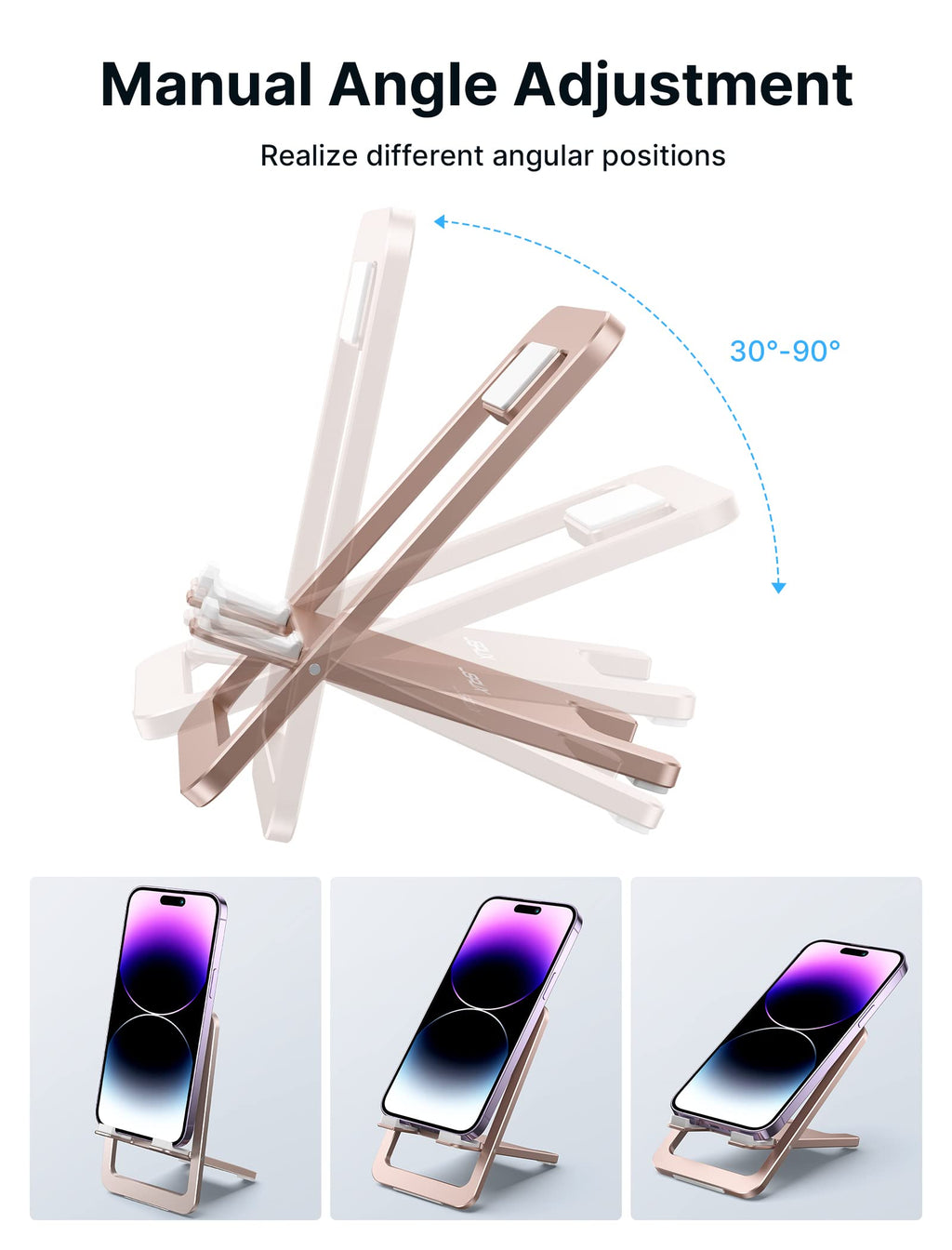 JSAUX Cell Phone Stand, Foldable Aluminum Adjustable Phone Holder for Desk Portable Travel Essentials Office Accessories for iPhone 17 16 15 14 13 Pro Max Samsung S25 S24 S23 Ultra Kindle-Black