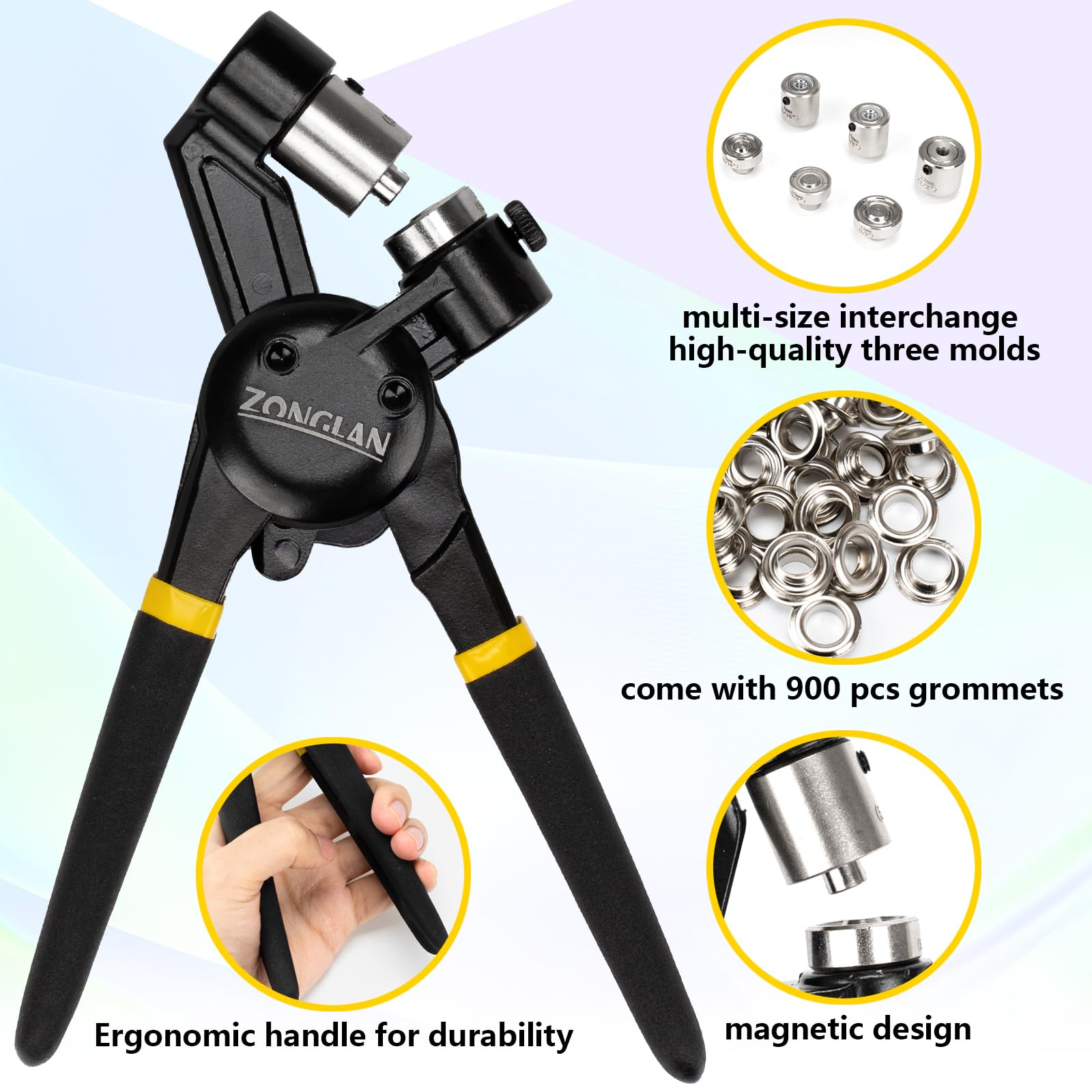 Heavy Duty Grommet Tool Kit with 1/2 Inch Die and 300 Sets of 12MM Grommets,Handheld Manual Eyelet Tool Rivet Press Punch Pliers for Leather Canvas Fabric