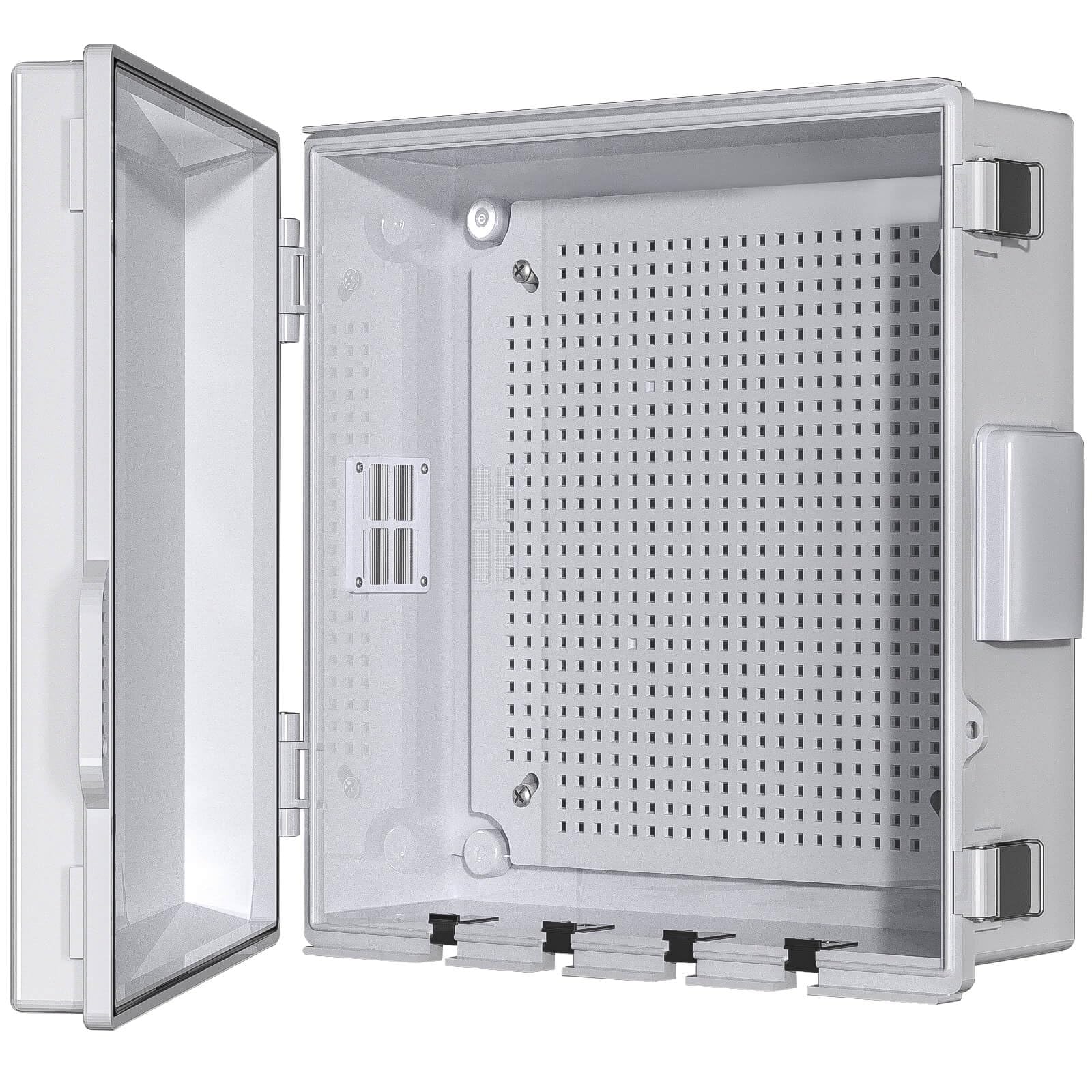 ABS Electrical Junction Box, Ventilated Design, Cable Grommets, IP65 Waterproof Enclosure, Indoor/Outdoor Use with Mounting Panel. (Clear Cover, 8.7"x6.7"x4.3")