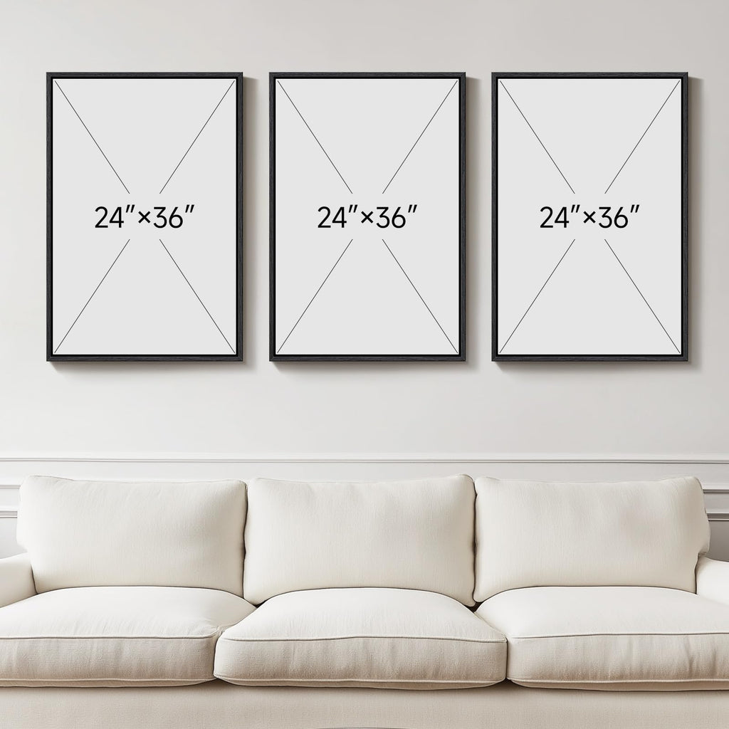Framed Black and White Modern Abstract Wall Art, 3 Piece Canvas Prints Paintings Artwork for Walls, Minimalist Black White Grey Pictures for Living Room Dining Room Bedroom Office Wall Decor 16x24 In