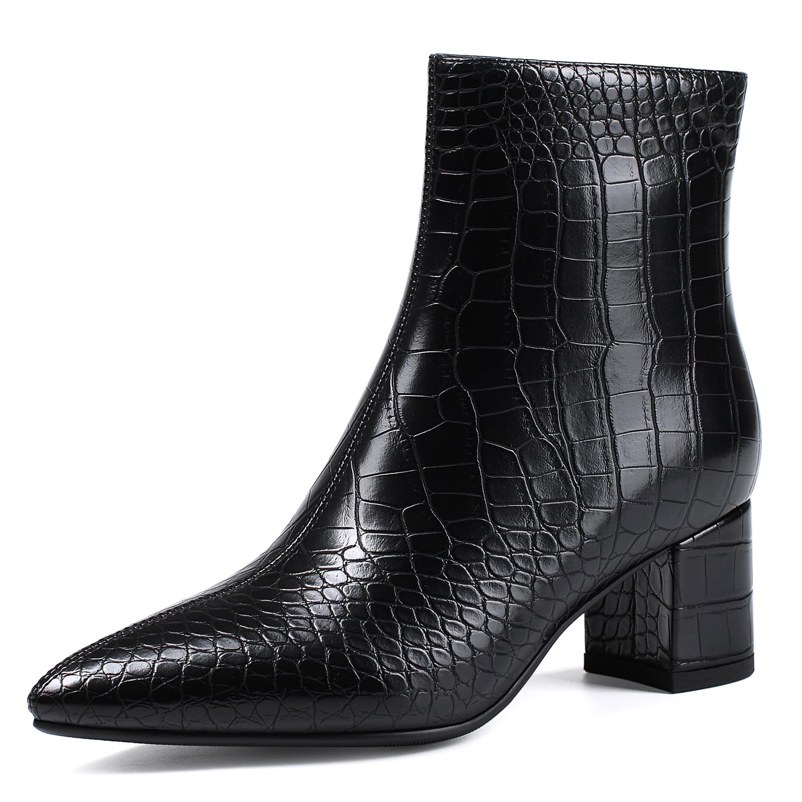 Women's Ankle Boots Pointed Toe Chunky Block Heel Short Boots for Women Low Heeled Booties