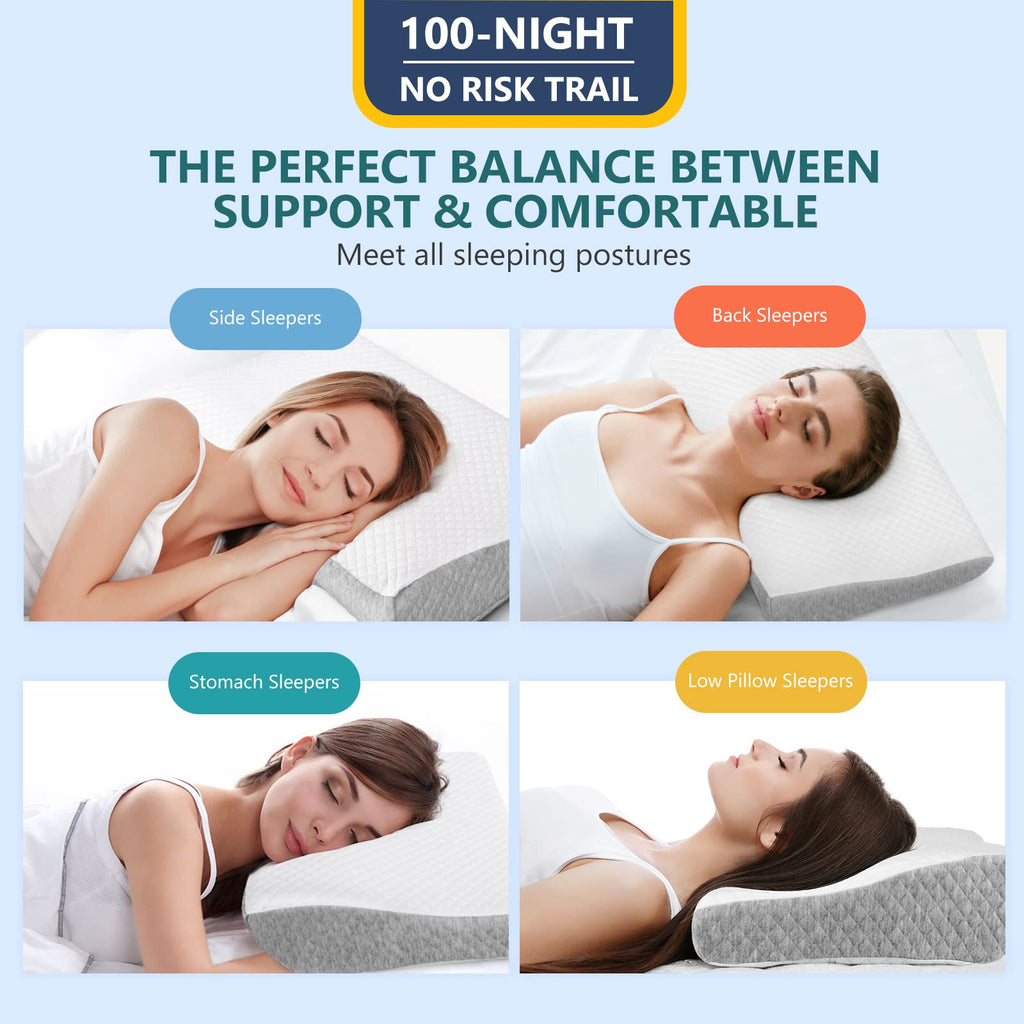 ZAMAT Memory Foam Pillow for Neck Pain Relief, Adjustable Ergonomic Cervical Pillow for Sleeping, Orthopedic Neck Pillow with Washable Cover, Bed Pillows for Side, Back, Stomach Sleepers