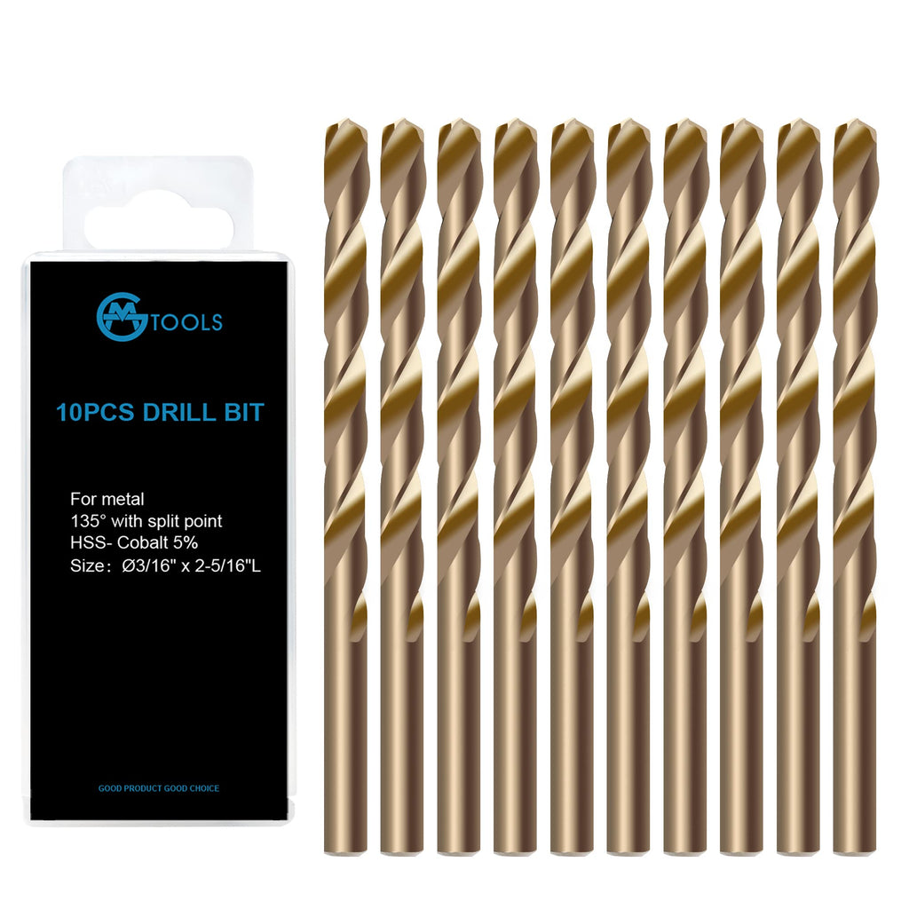 GMTOOLS 13Pcs Cobalt Drill Bits Set, M35 HSS 135 Degree Tip, Twist Jobber Length Drill Bit Kit for Hardened Metal, Cast Iron, Stainless Steel, Plastic and Wood with Storage Case 1/16"-1/4"