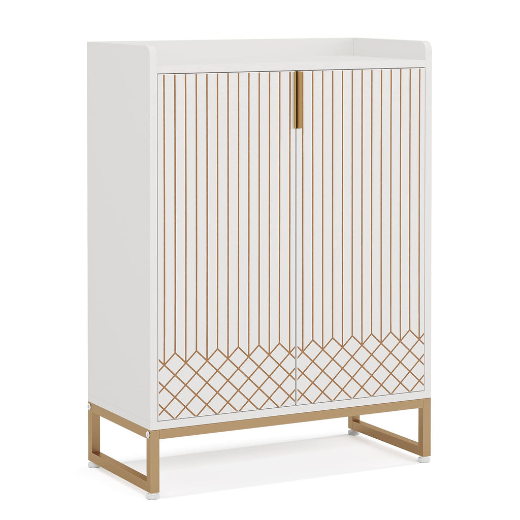 Tribesigns Modern Shoe Cabinet for Entryway, 25 Pairs Shoe Cabinet with Doors, Wood 5-Tier Shoe Organizer, Freestanding Brown Shoe Storage Cabinets with Black Metal Frame for Bedroom Living Room