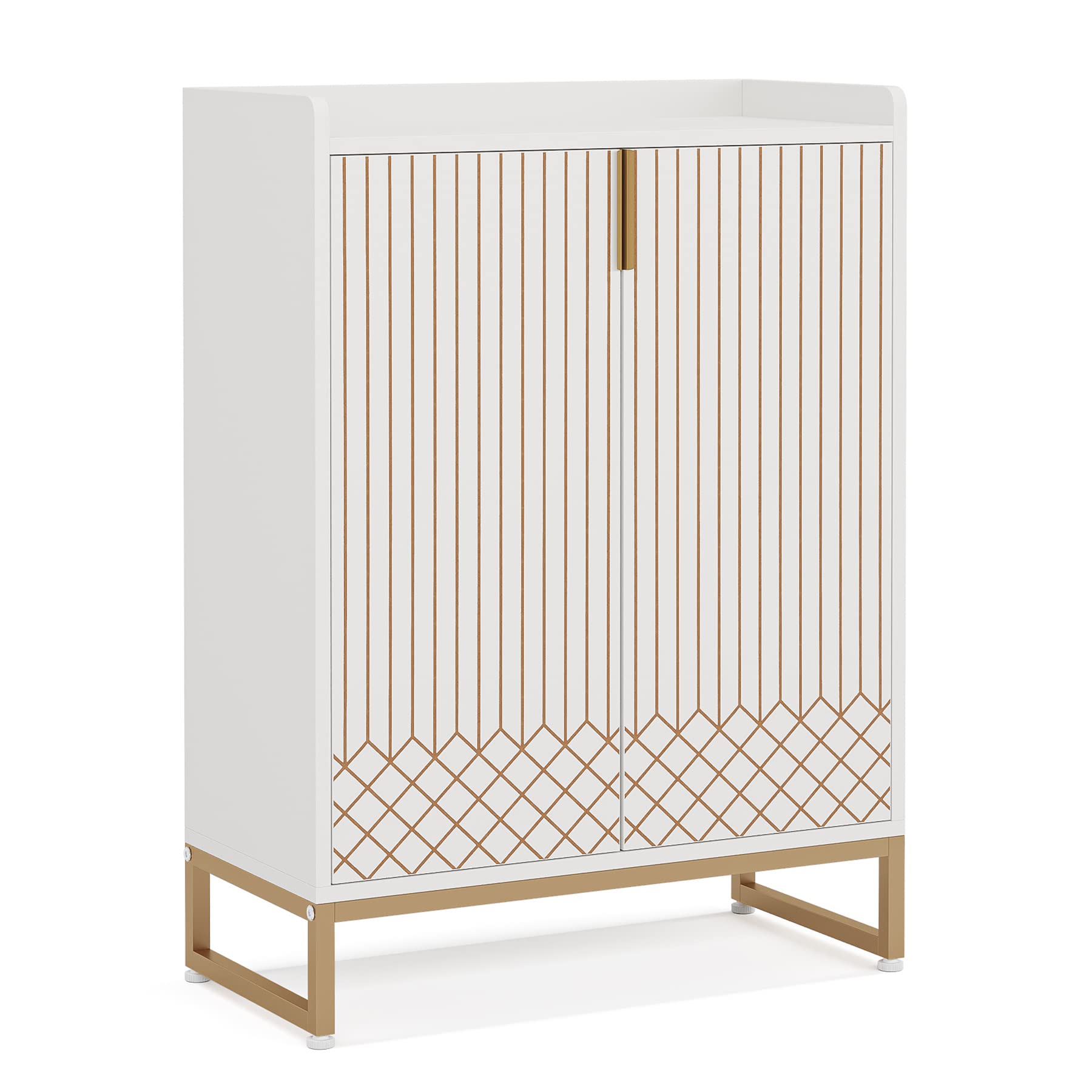 Tribesigns Modern Shoe Cabinet for Entryway, 25 Pairs Shoe Cabinet with Doors, Wood 5-Tier Shoe Organizer, Freestanding Brown Shoe Storage Cabinets with Black Metal Frame for Bedroom Living Room