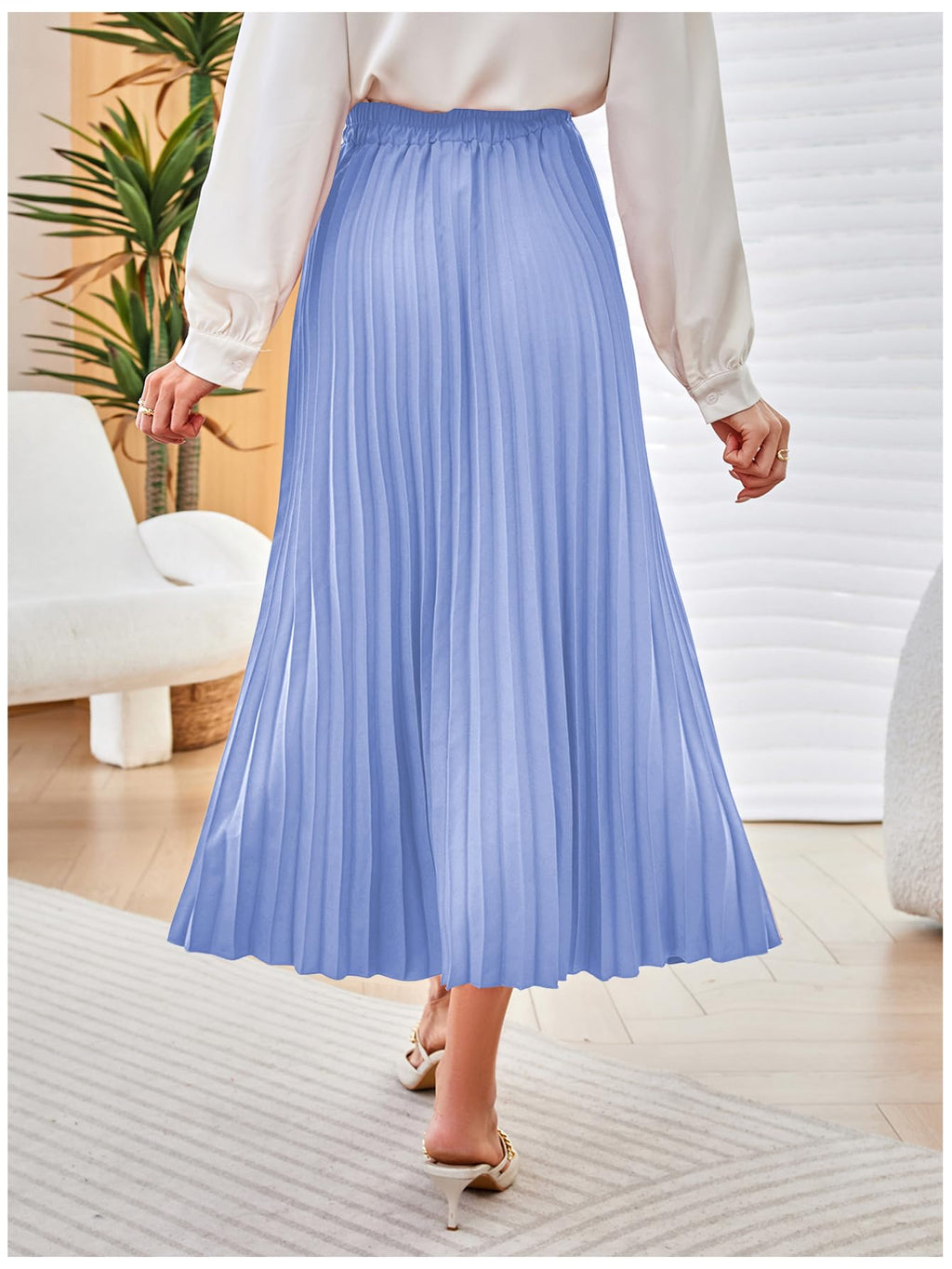 SweatyRocks Women's Casual Solid Longline Pleated Long Skirt