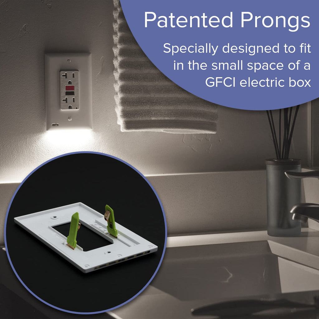 Single - SnapPower GuideLight [For GFCI Outlets] - Replaces Plug-In Night Light - Electrical Receptacle Wall Plate with LED Night Lights - Auto On/Off Sensor - (GFCI, White)