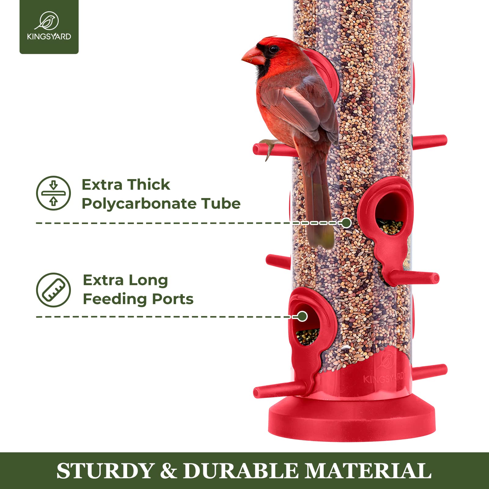Kingsyard 2 Pack Tube Feeders with 6 Feeding Ports for Outdoors Hanging, Premium Hard Plastic Weatherproof & Steel Hanger, Attracting for Wild Birds (Black)