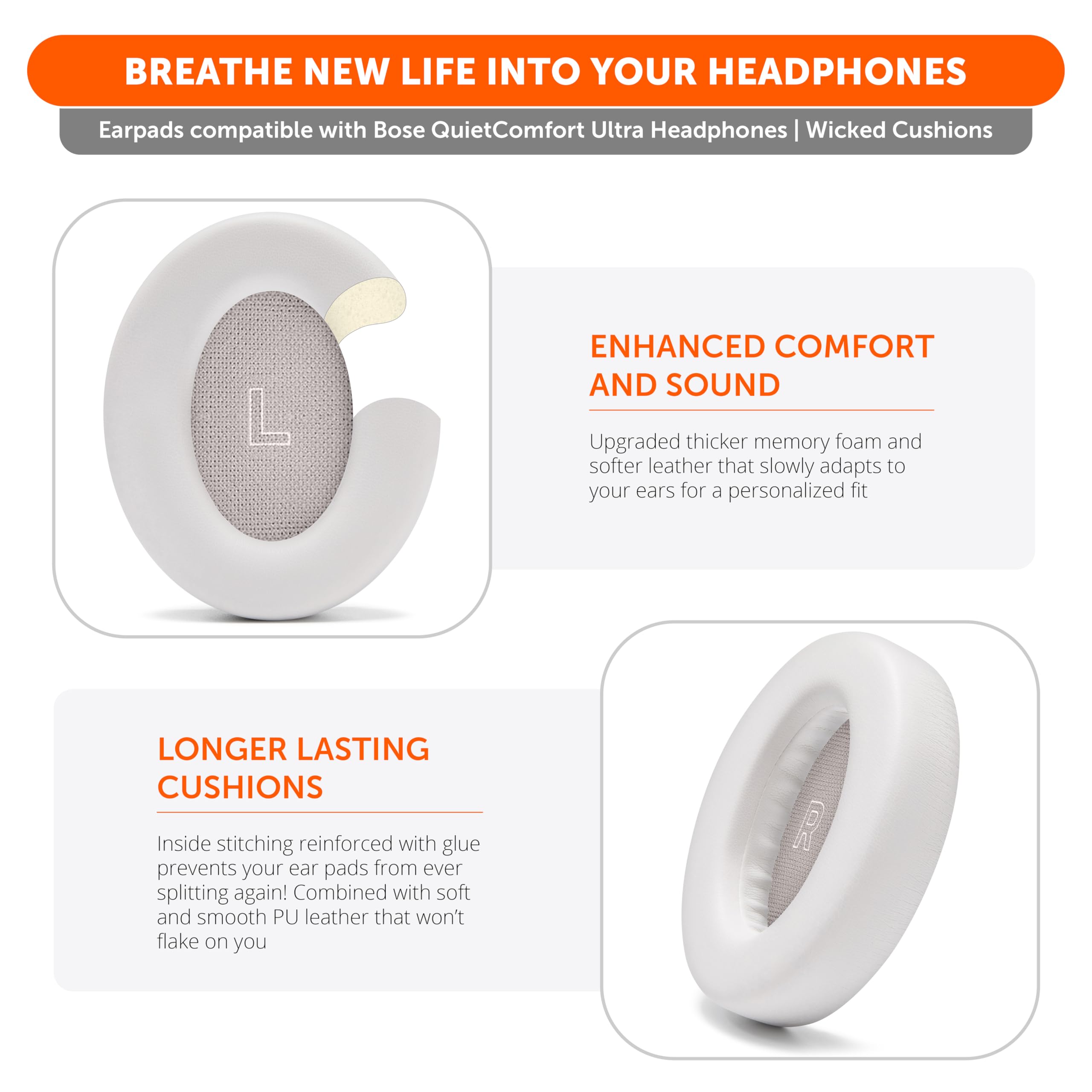 WC PadZ QC Ultra – Upgraded Replacement Earpads Compatible with Bose QuietComfort Ultra Gen 1 & Gen 2 by Wicked Cushions | Enhanced Comfort, Thickness & Durability | 90's Black