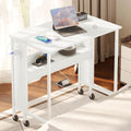 CHOEZON Folding Desk with Power Outlets, 31.5" Rolling Computer Table with Wheels, Portable Office Desk with Storage Shelf for Small Spaces Black TDN01UBB