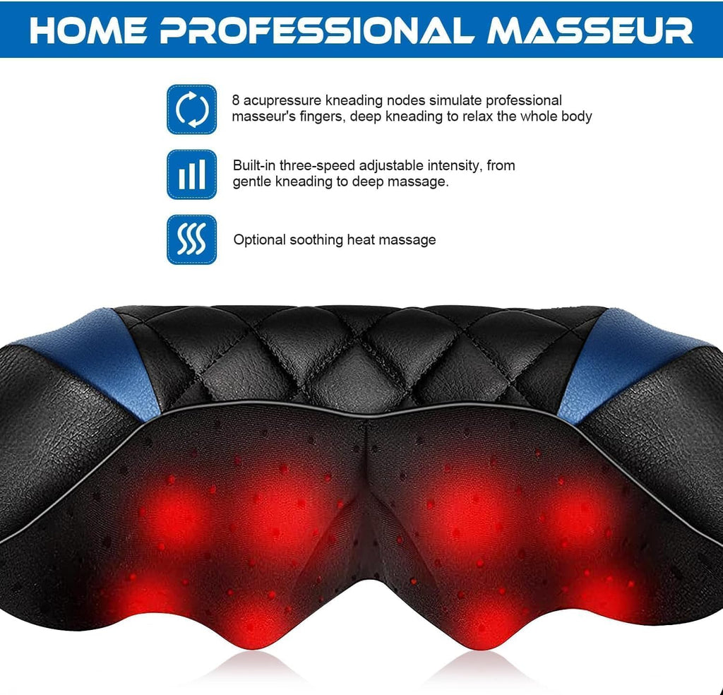 Shiatsu Neck and Back Massager with Heat, Electric Deep Tissue 4D Kneading Massage Pillow for Shoulder, Leg, Body Muscle Pain Relief - Best Gifts for Women Men Mom Dad
