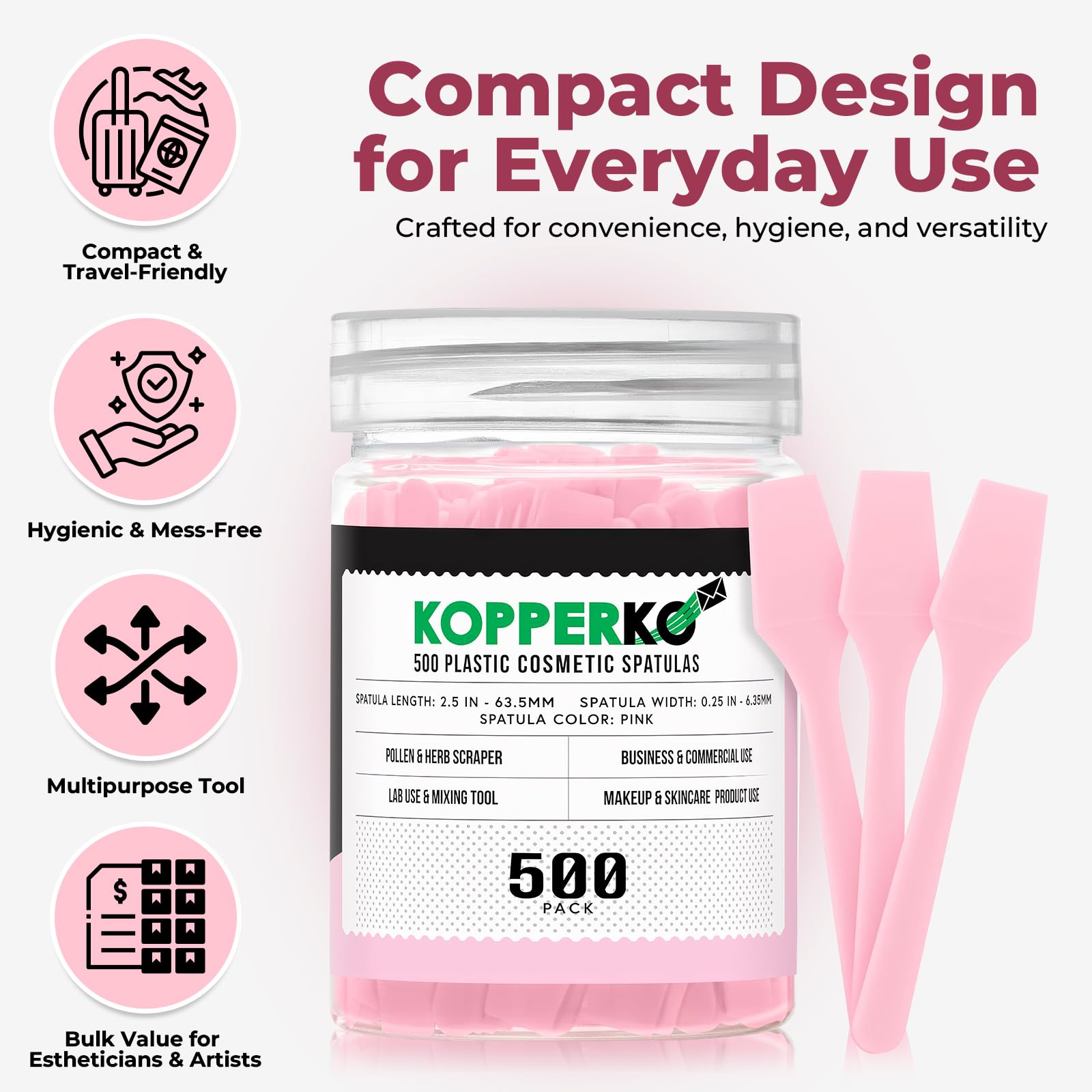 Kopperko Mini Lotion Spatula (2.5", 100 Pack) - Mini Spatula for Cosmetics, Creams & Crafts | Ointment Applicator for Mixing, Skincare, Face Mask | Disposable Lotion Applicator for Face | Black