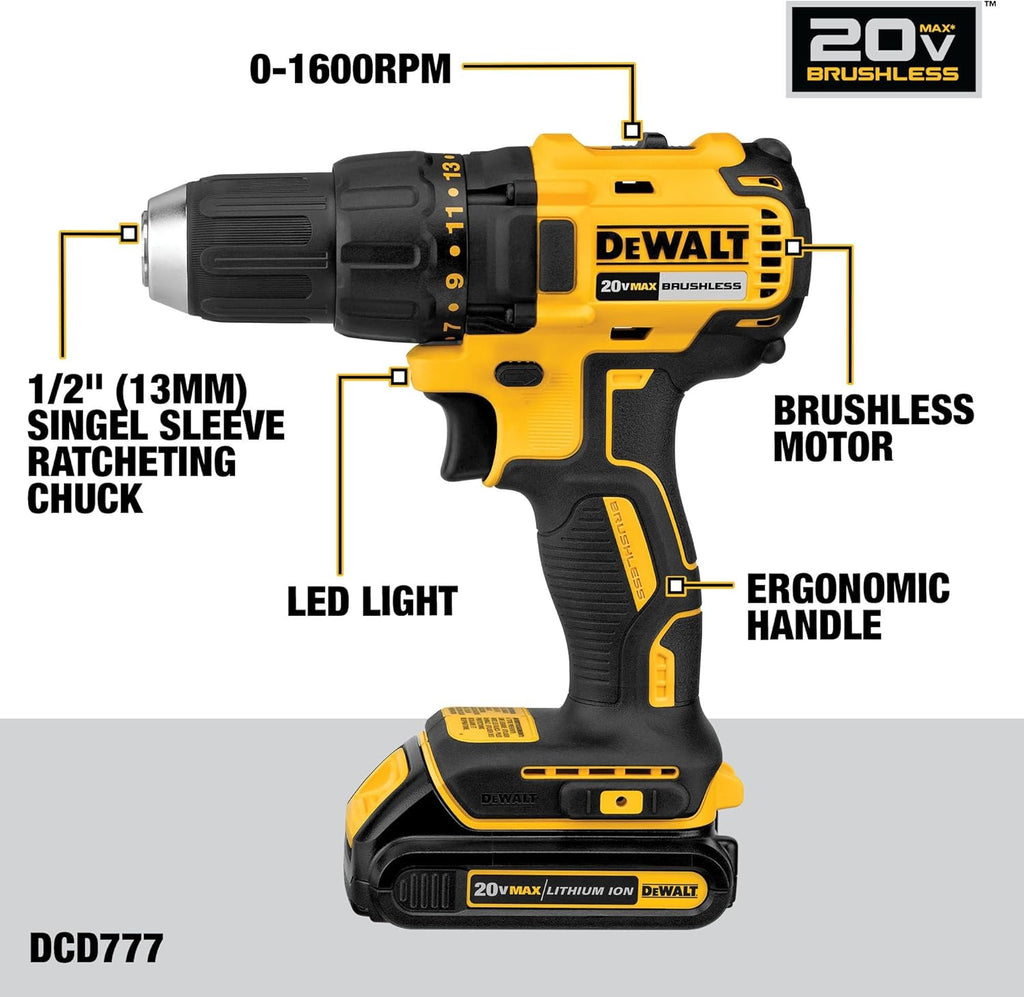 DEWALT 20V MAX Cordless Drill and Impact Driver, Power Drill Brushless 2-Tool Power Tool Combo Kit, Includes 2 Batteries, Charger and Bag (DCK277D2)