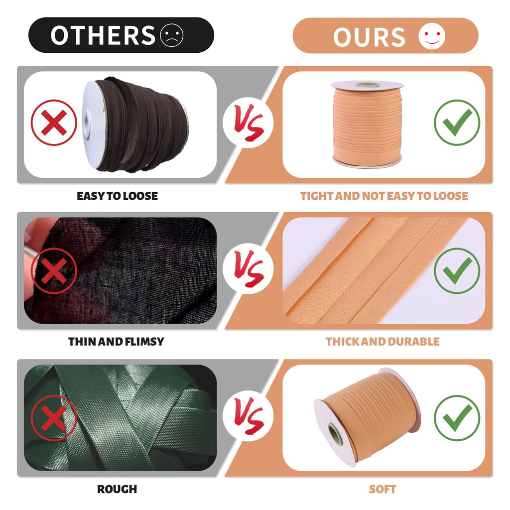 Tewadoo Bias Tape Double Fold 1/2 Inch - Black 55 Yards Polyester Binding Tape for Sewing, Quilt Binding, Hemming, Seaming and Fabric Piping