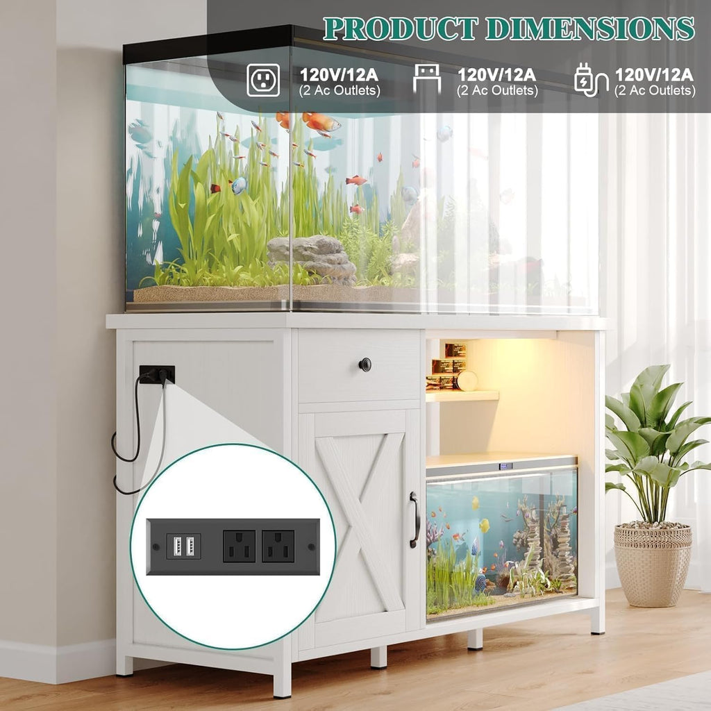 4ever2buy 55-75 Gallon Fish Tank Stand with Power Outlets, LED Light, Heavy Duty Aquarium Stand with Cabinet for Fish Tank Accessories Storage, for Turtle Tank, Reptile Terrarium, 1100LBS, Black