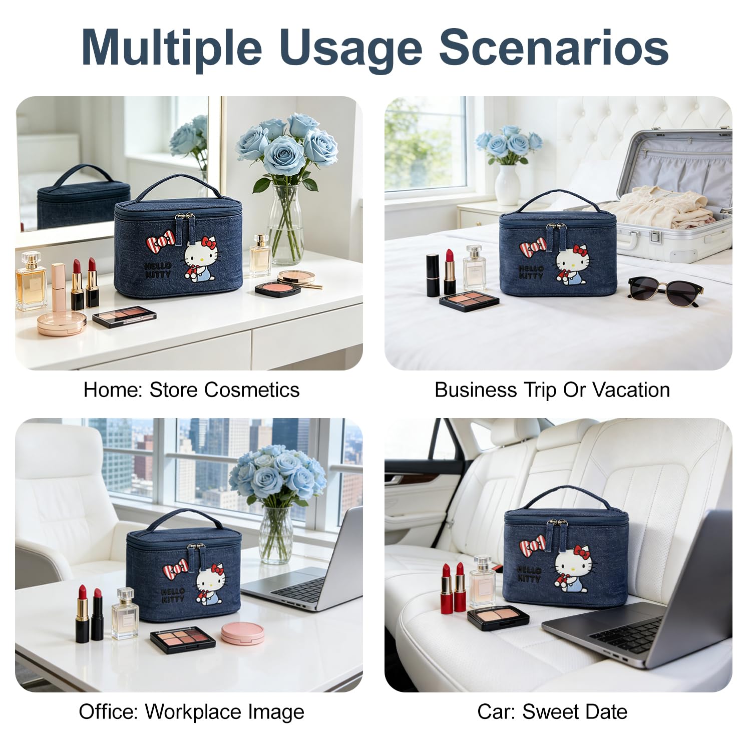 AmBealla Makeup Bag Large Waterproof Cosmetic Bags with Makeup Brush Holder,Cute Printed Makeup Organizer for Women Traveling,Portable Toiletry Bag for Girls