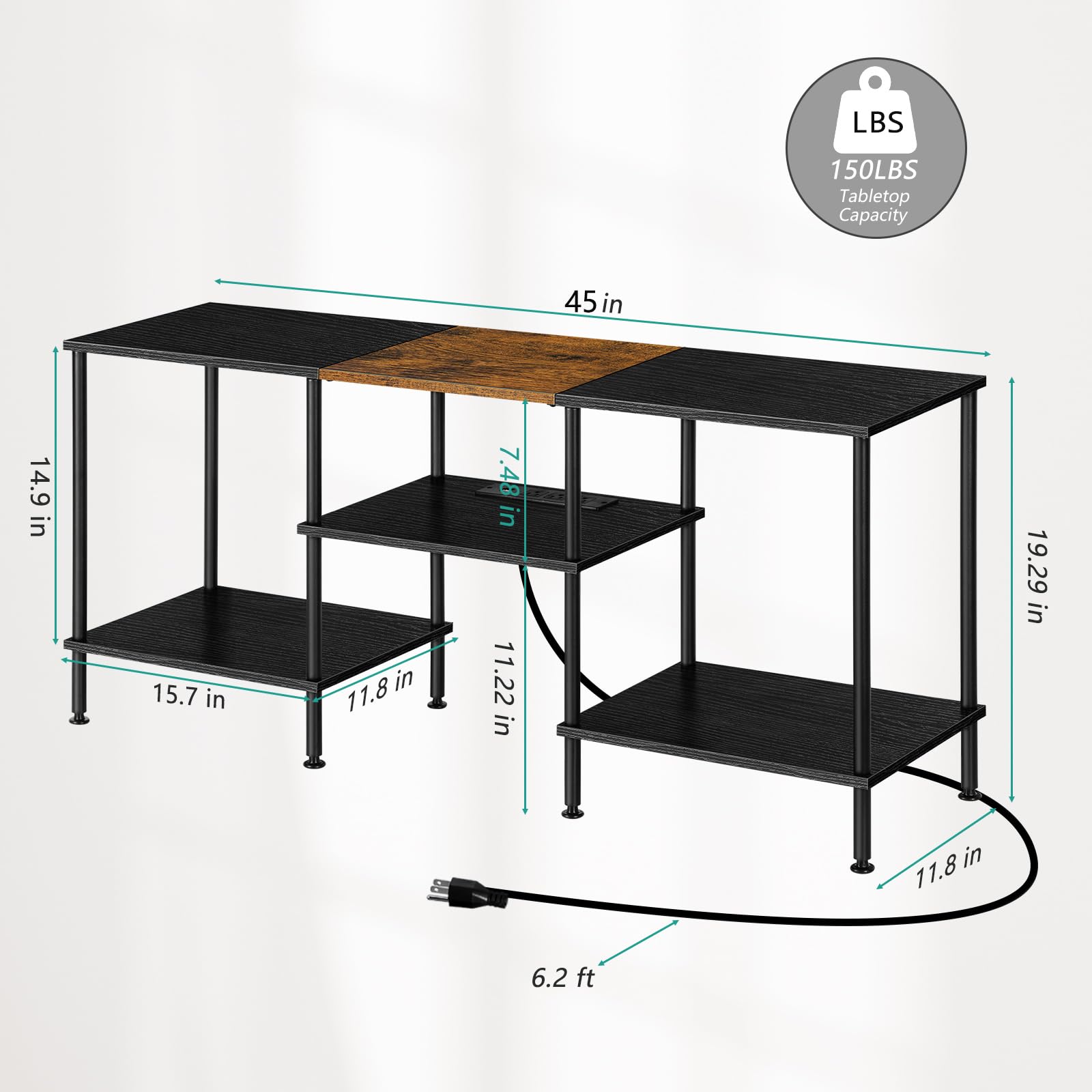 OYEAL Black Bedroom TV Stand with Power Outlets up to 50 inch TV, Small Entertainment Center Stand with Storage Modern Media TV Console Table for Living Room Bedroom