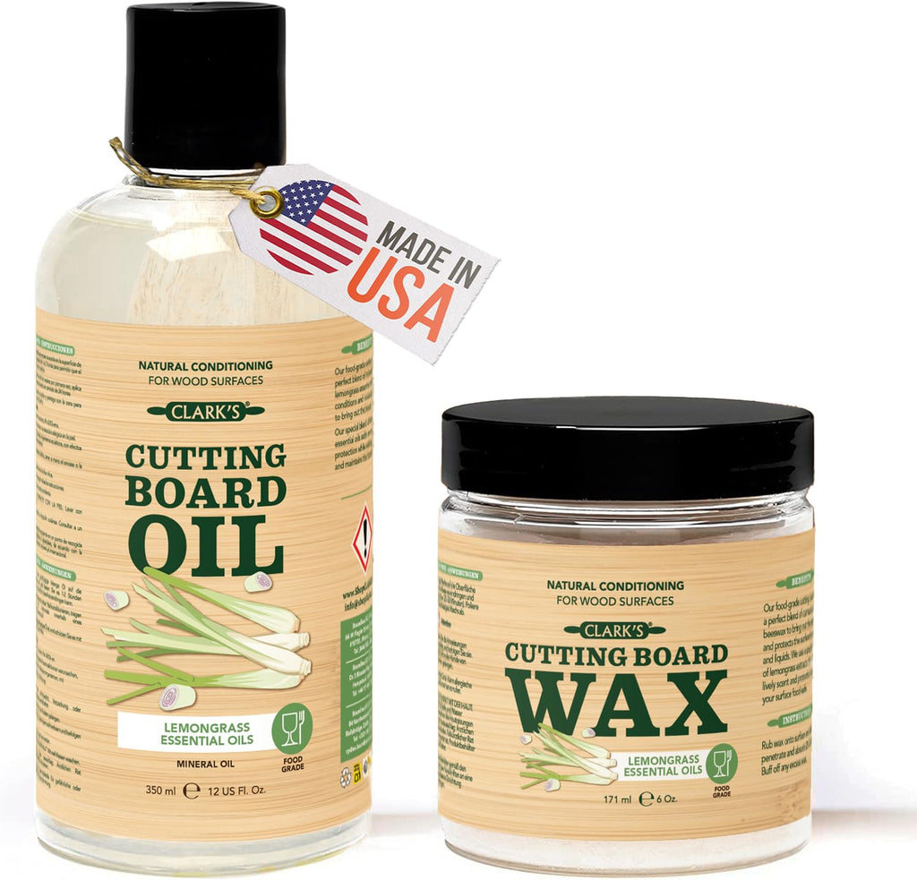 CLARK'S Cutting Board Care Kit with Coconut Oil - Includes Butcher Block Oil and Wax - Made with Refined Coconut Oil, Natural Beeswax, and Carnauba Wax - For Kitchen Countertops and Butcher Blocks