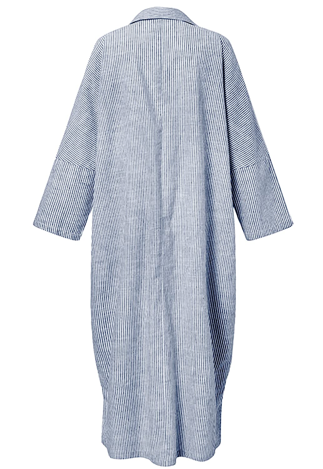 utcoco Womens Striped Long Sleeve Dress Casual Loose Button Down Cotton Maxi Shirt Dress