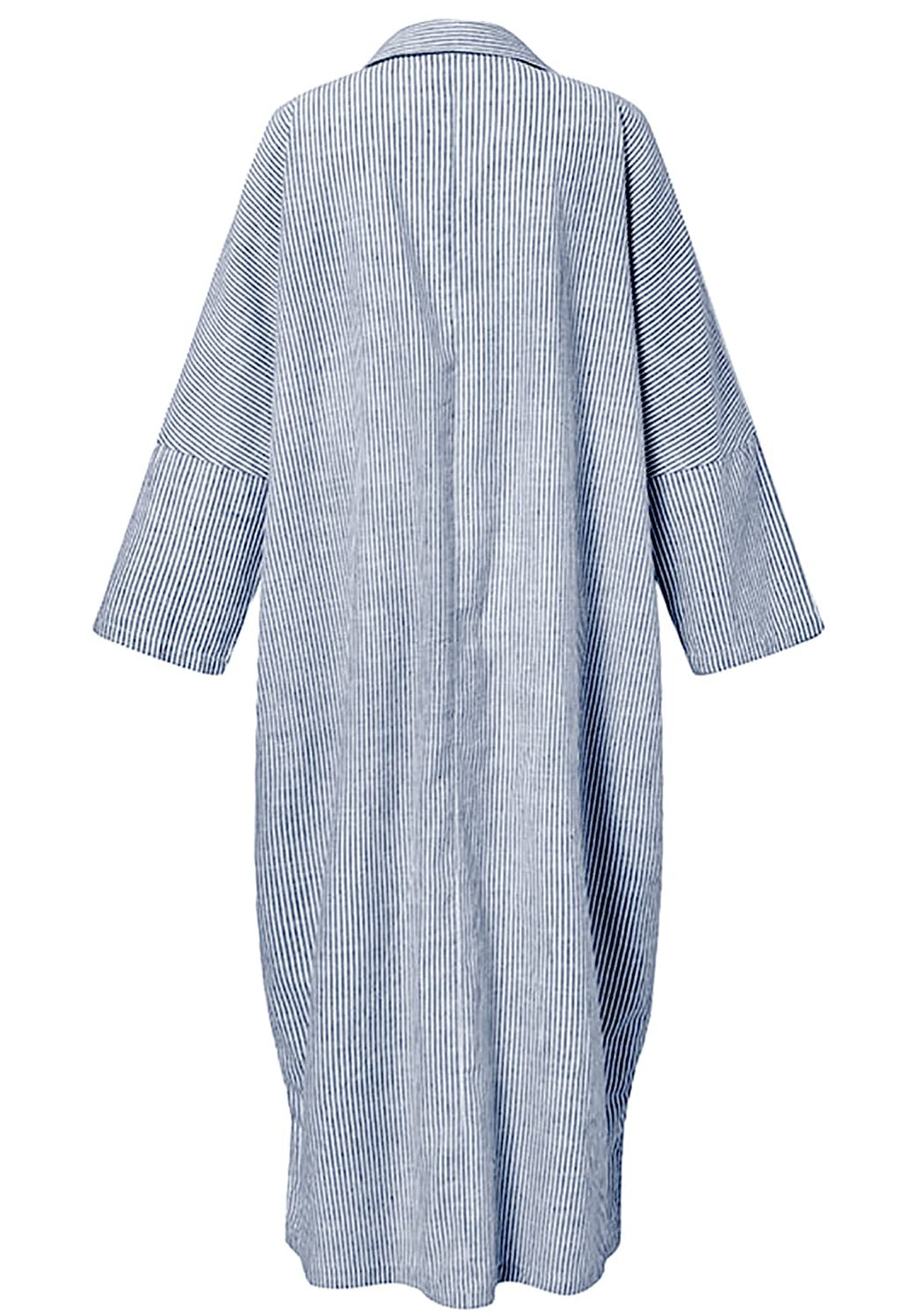 utcoco Womens Striped Long Sleeve Dress Casual Loose Button Down Cotton Maxi Shirt Dress