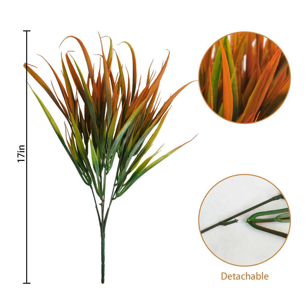 Uieke 28 Bundles Artificial Outdoor Plants UV Resistant Fake Grass Plants Faux Plastic Plants Greenery Shrubs for Home Garden Pathway Window Box Front Porch Cemetery Fall Decor, Autumn Red