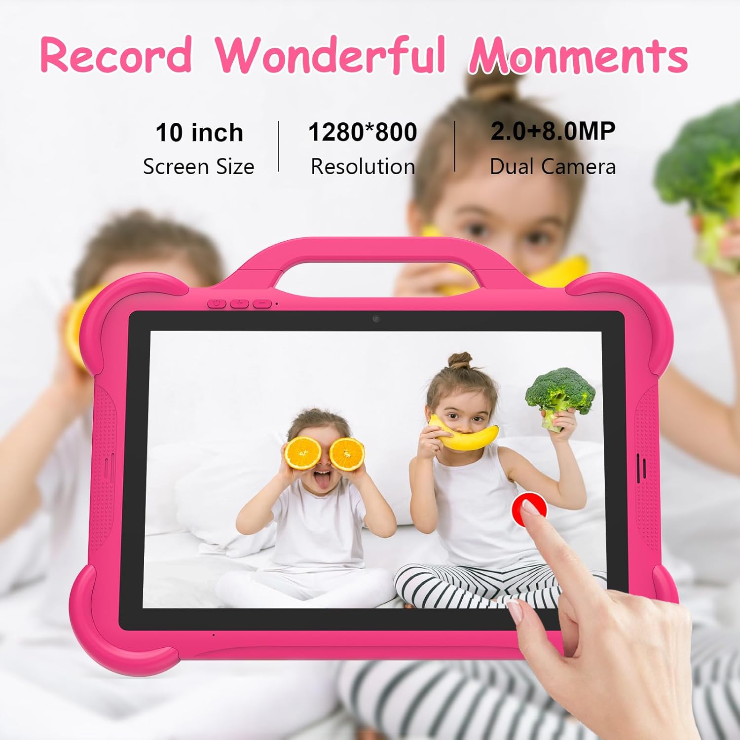 PEICHENG Kids Tablet, Android 14.0 10" Tablets for Kids, Parental Control Toddler Tablet with case Included 2+8MP Dual Camera, HD Screen, Pre-Installed Kids APPs (1PCS, Pink)