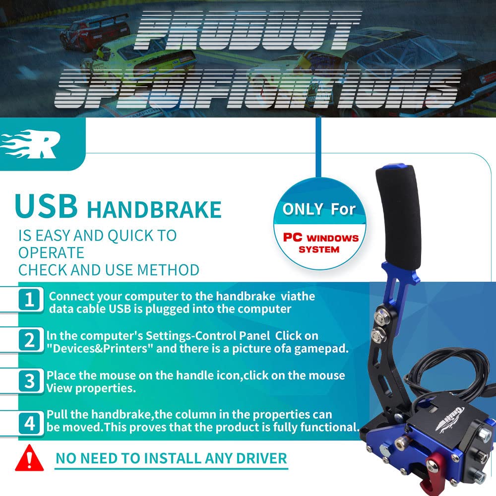 CNRAQR PC Racing Game USB Handbrake for 16Bit SIM for Racing Games, Compatible with G27 G29 G920 G923 T500 T300 Simulate Linear Handbrake（With Fixing Clip and Plate