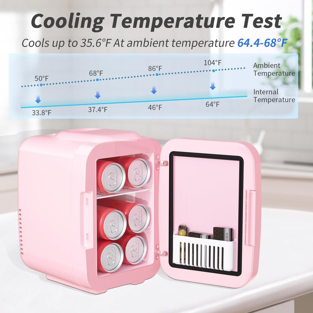 YASHE Mini Fridge, 4 Liter/6 Can Mini Makeup Fridge, 110V AC/ 12V DC Portable Thermoelectric Cooler&Warmer for Skincare, Drink, Cosmetic, Medicine, Small fridge for Bedroom, Office, Dorm, Car, Black