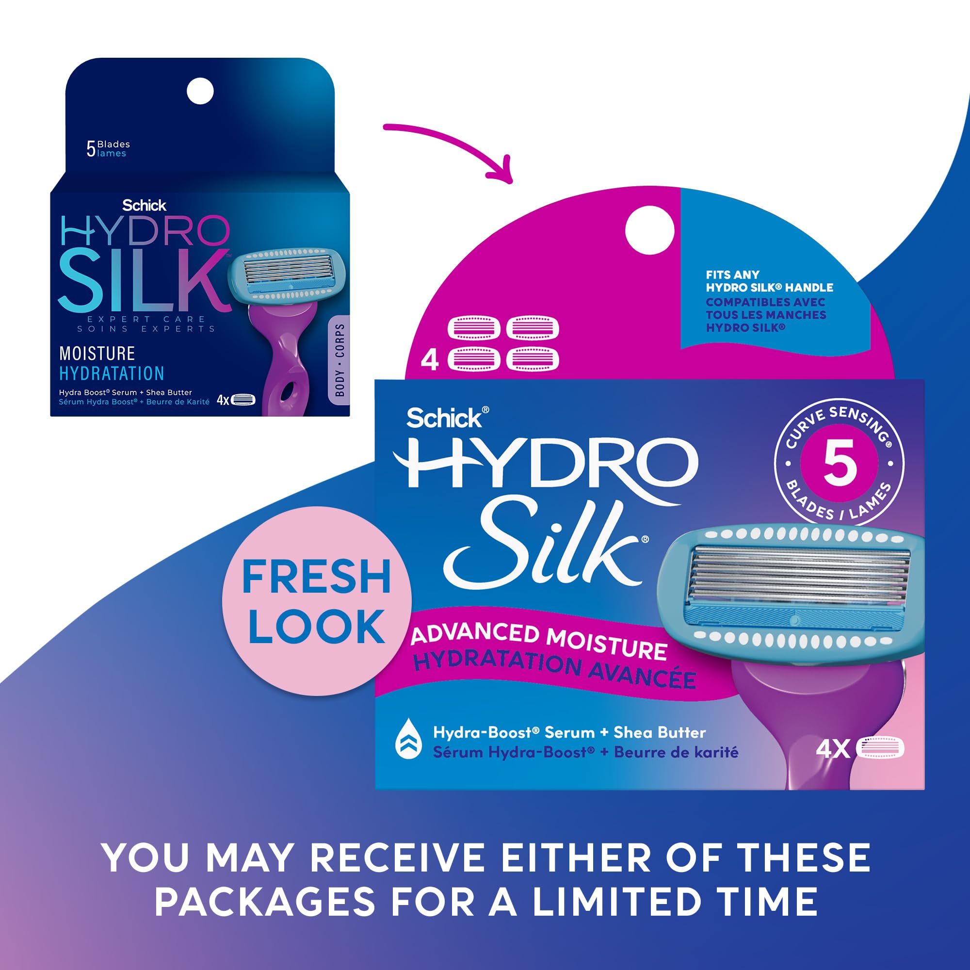 Schick Hydro Silk Moisture Razor Blade Refills, 4 Count | 5-Blade Moisturizing Razors for Women | Womens Moisturizing Razor Refills