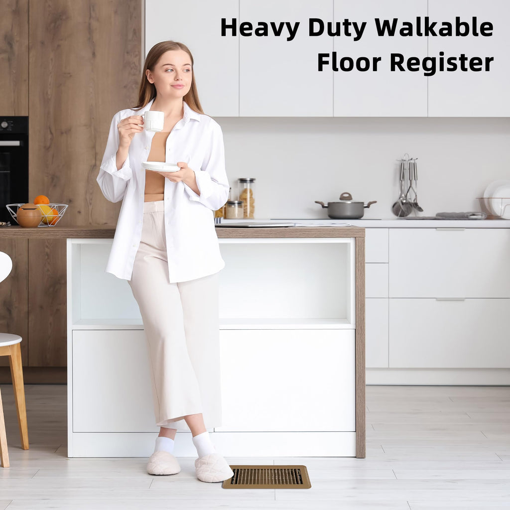 Floor Register 2x12 Inch Brown, Floor Vent Covers for Home Floor, Sidewall, Design with Adjustable Air Supply Lever Air Vent Deflectors, 2 Pack