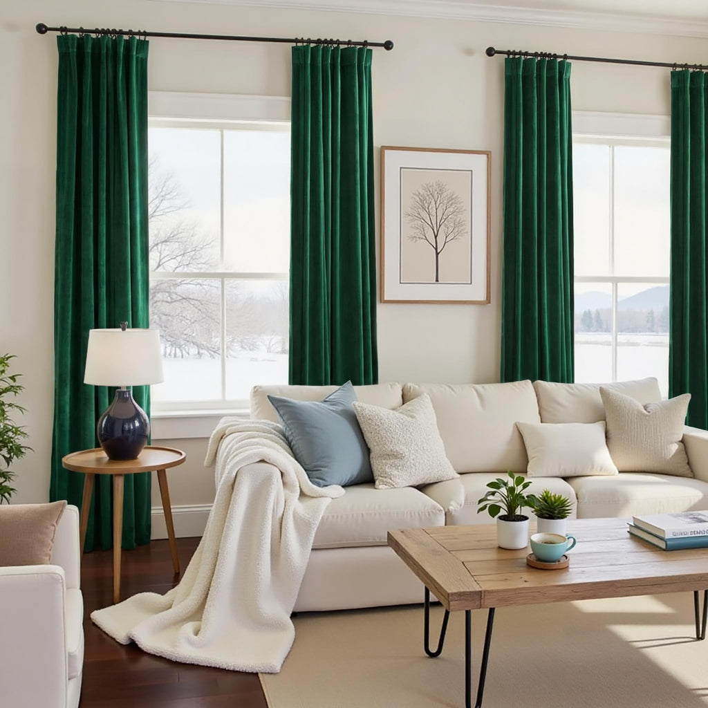 Nemia Dark Green Velvet Curtains Thermal Insulated Blackout Curtain for Bedroom Window Living Room Darkening Luxury Vintage 63 Inches Long Heavy Drapes Panels Rod Pocket Set of 2
