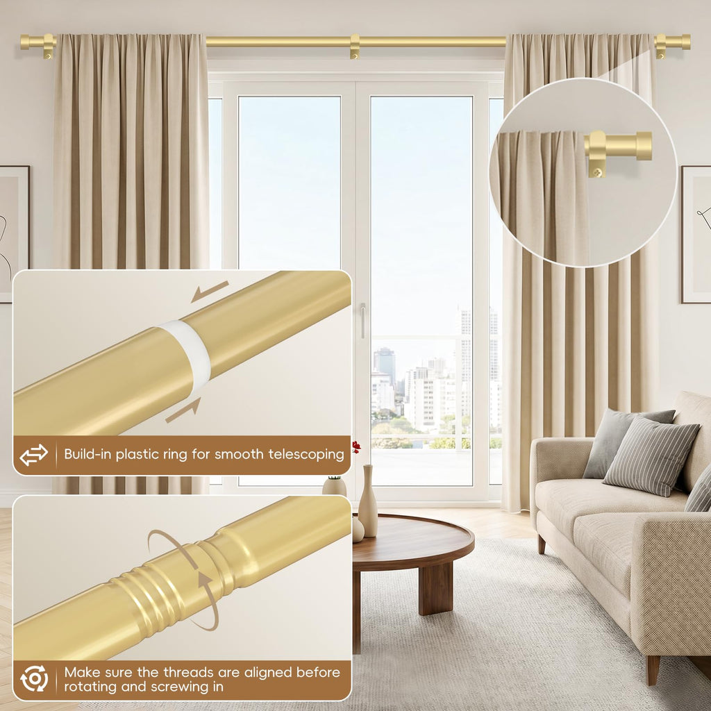OLV Black Curtain Rod 36 to 45 Inch, 1 Inch Adjustable Modern Curtain Rods for Windows, Decorative Heavy Duty Window Treatment Rods with End Cap Finials, Telescopic Splicing Drapery Pole, Easy Install